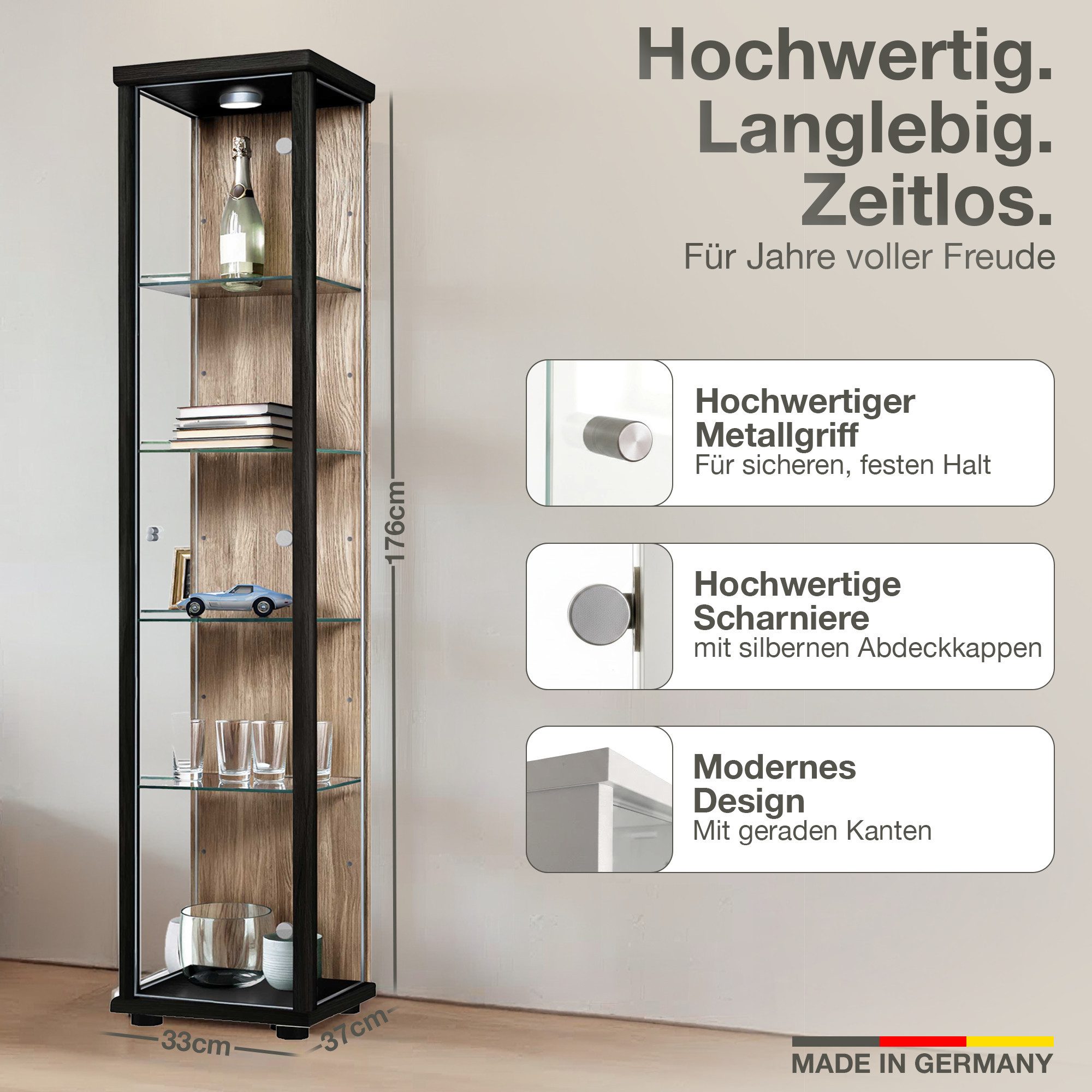 K-Möbel Glasvitrine C1014 (Glasvitrine (176x37x33 cm) mit 1 Glastür) Glasvi günstig online kaufen