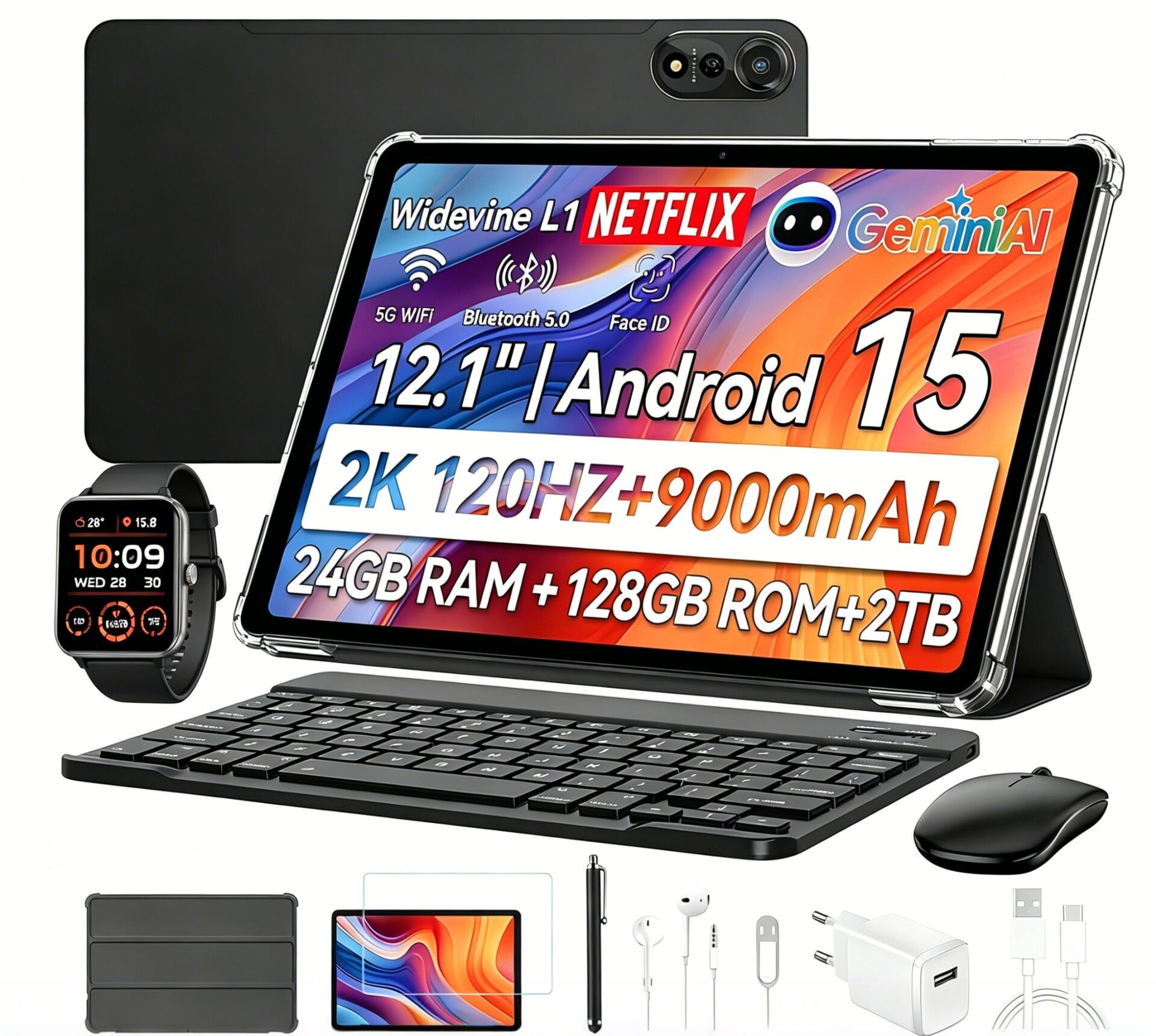 blackview MEGA2 Android 15 4G LTE 2,4K incl.Tastatur/Maus/Hülle/Stift/Kopfhörer Tablet (12", 128 GB, Android 15, 4G (LTE), 128GB, 120Hz, 2.4K, Octa-Core, Android 15, LTE, 5G WiFi, 9000mAh)