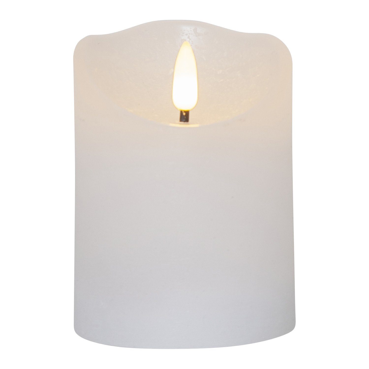 STAR TRADING LED-Kerze Rustik Optik Echtwachs flackernde Flamme H: 10cm Timer Batterie weiß