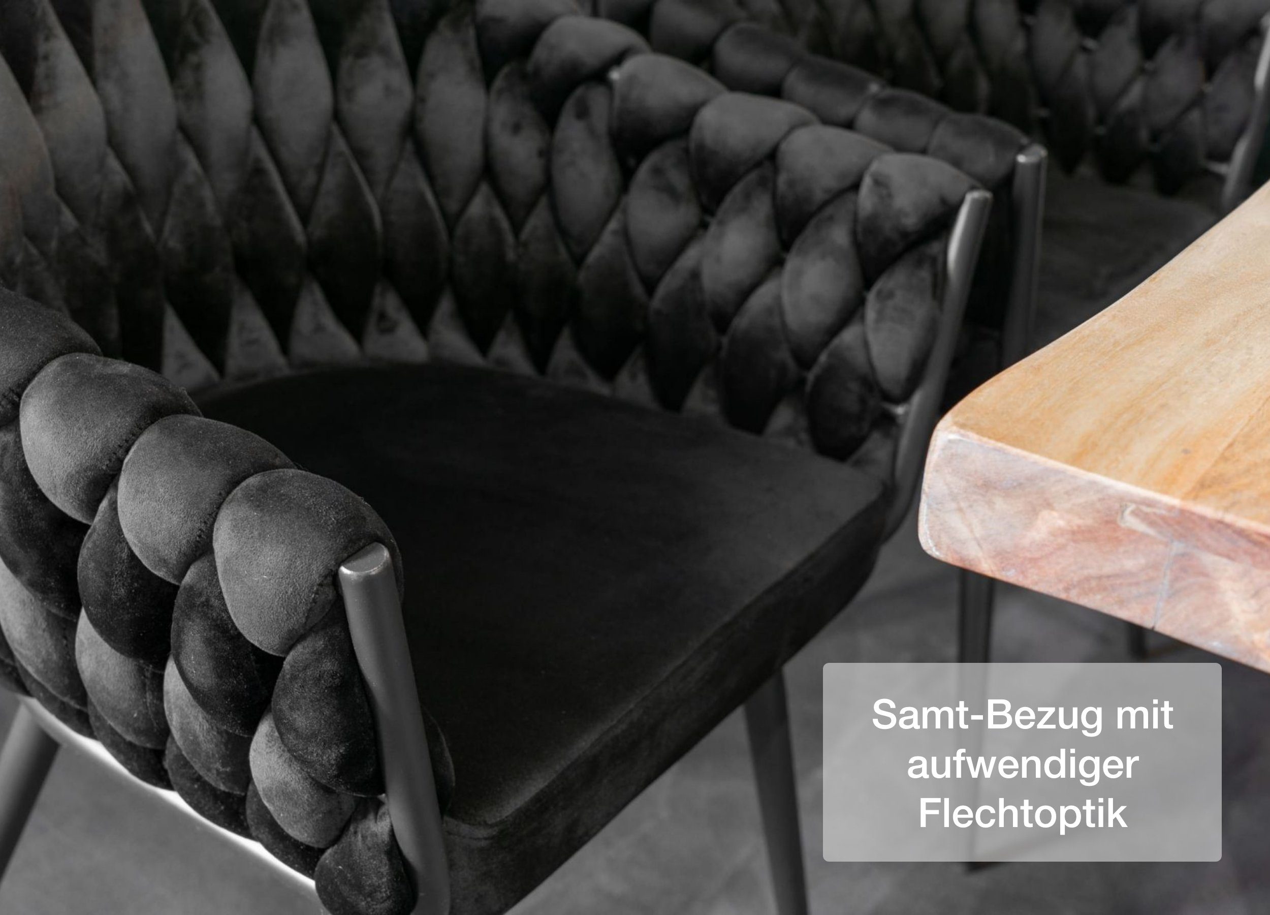 LC Home Esszimmerstuhl »Remy« Flechtoptik Samt schwarz Armlehnstuhl Designe günstig online kaufen