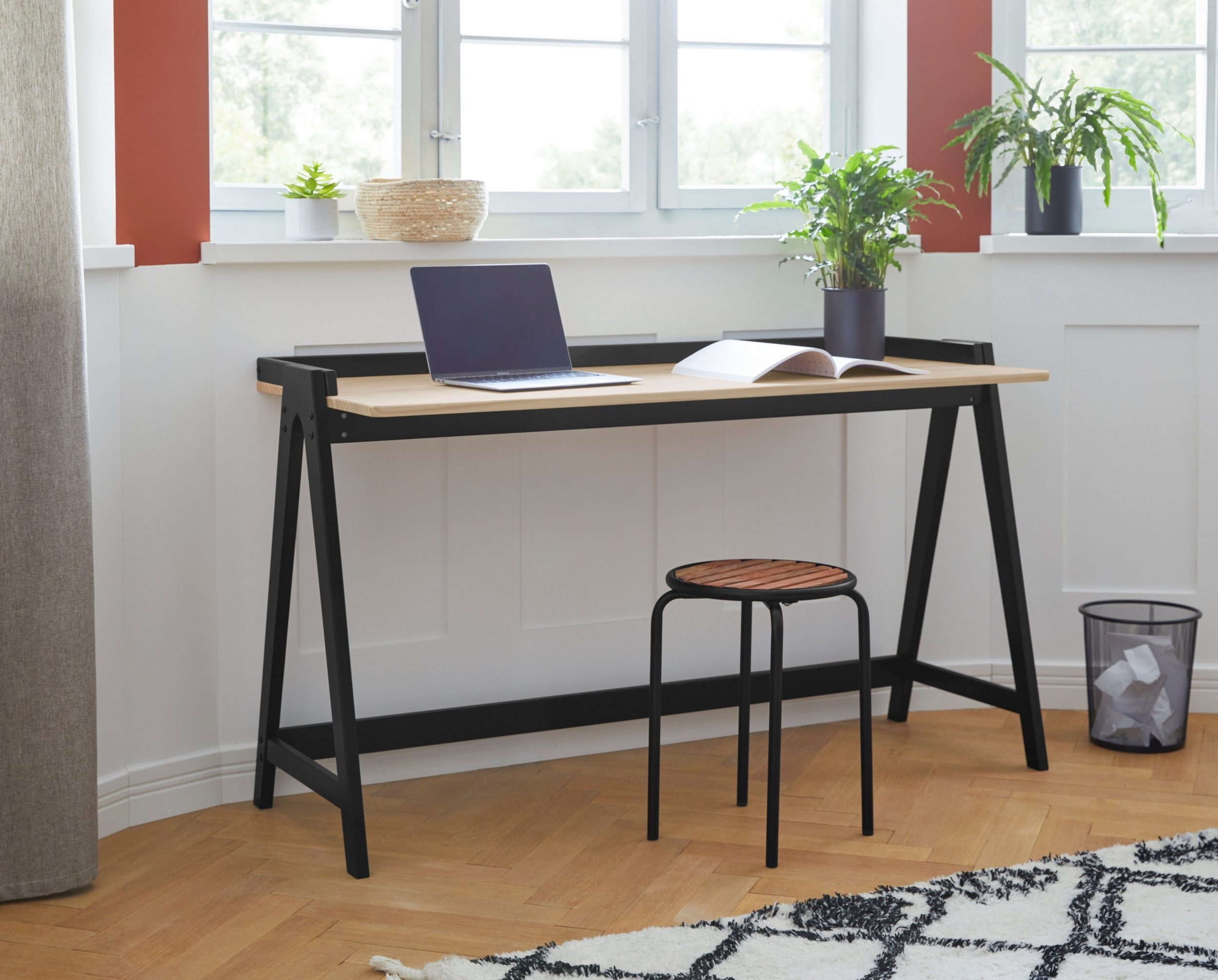 loft24 Schreibtisch, rechteckig, Kiefer Massivholz, Kufengestell Metall, modern, 120 cm