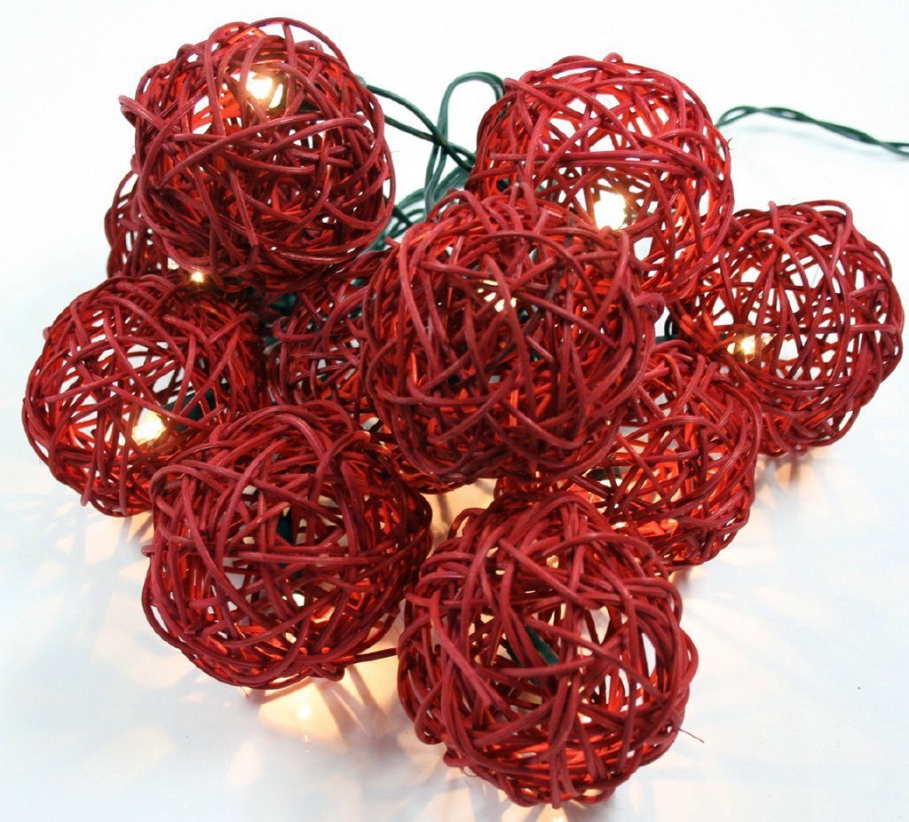 Levandeo® Lichterkette, Rattan Ball LED Lichterkette Rot Handarbeit 2,5 Meter 20