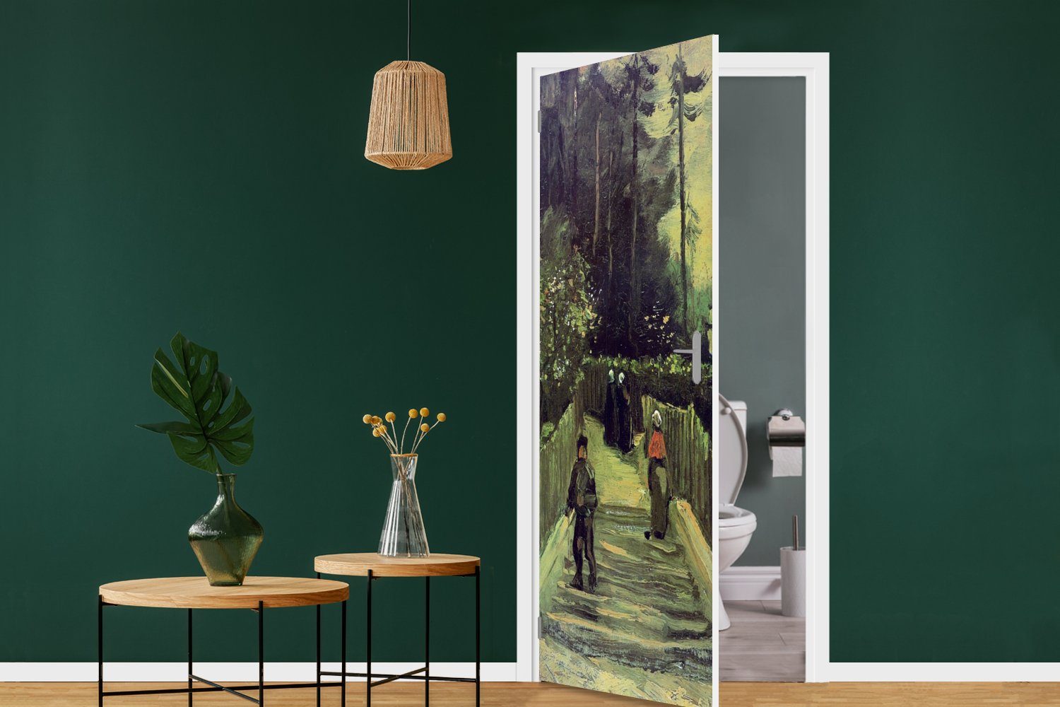 Matt, Gogh, MuchoWow Türtapete van bedruckt, Fototapete Montmartre Schräger für in (1 - cm Tür, Türaufkleber, 75x205 St), Vincent Weg
