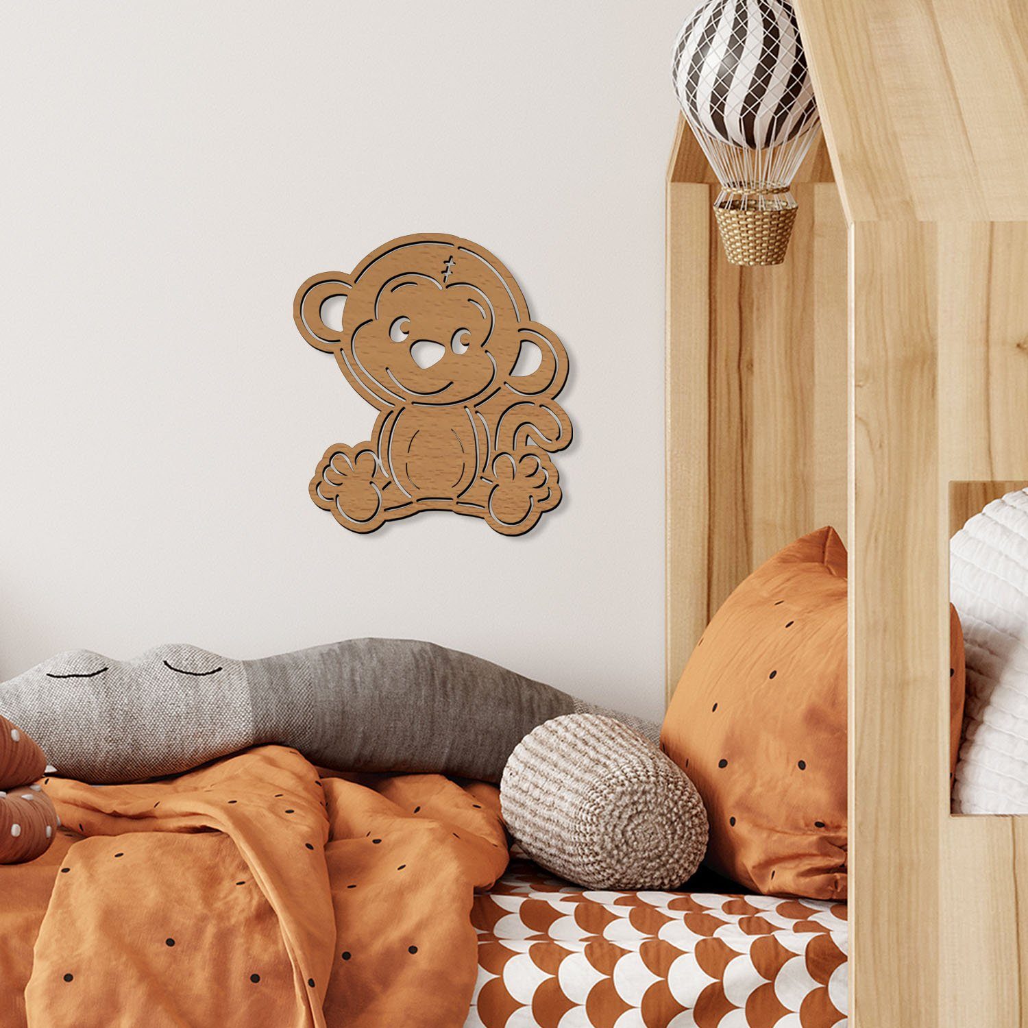 Wohnzimmer Affe für Nachtlicht Dekoobjekt batteriebetrieben Tier-Motiv Holz Warmweiß, aus - Namofactur LED Kleinkinder, Wanddekoobjekt, fest integriert, Leuchte, mit LED