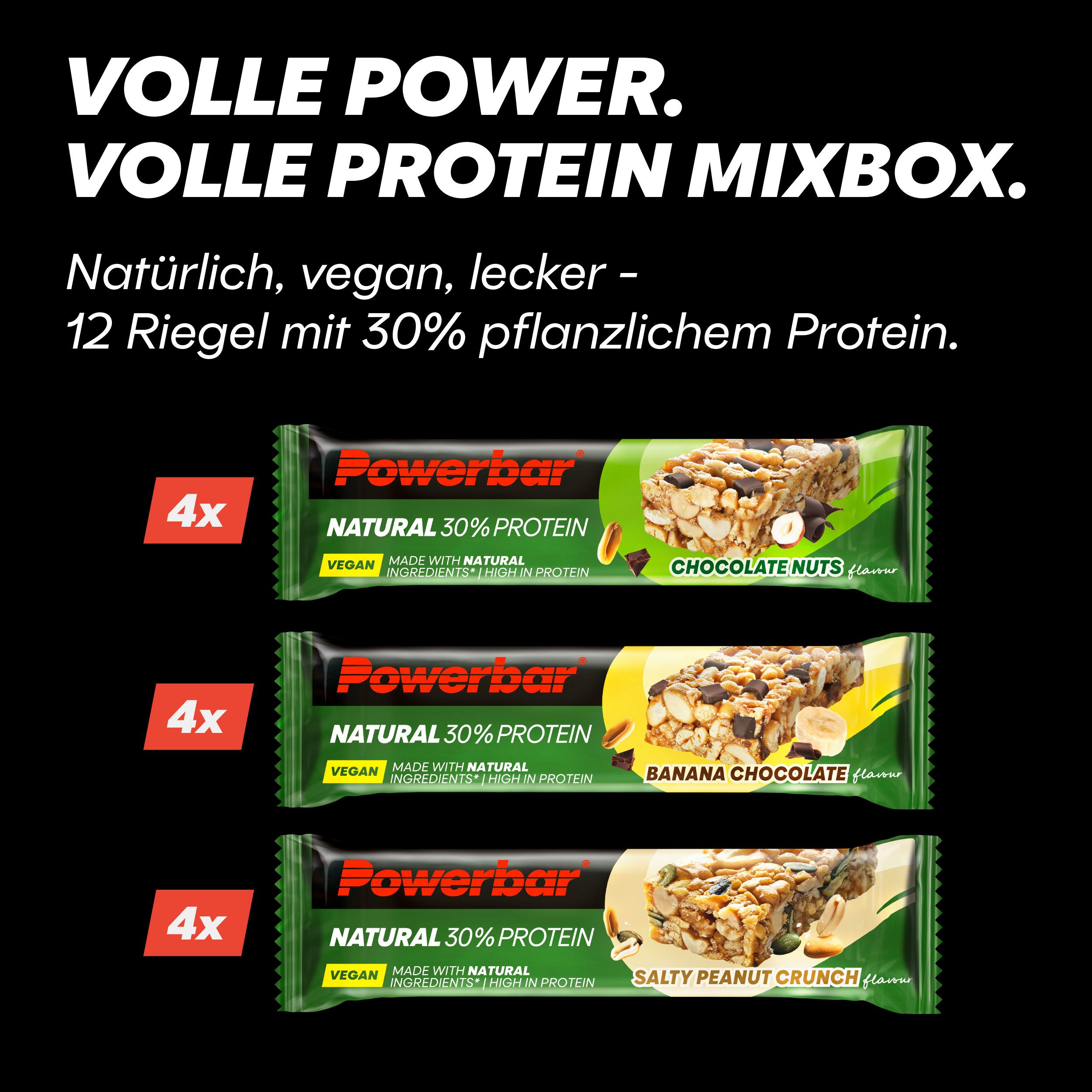 PowerBar 12x40g Riegel Natural Protein Multiflavour Box Chocolate Nuts Banana Riegel, 12 er 12 St., 480 g