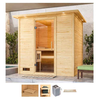 Karibu Sauna Menja, BxTxH: 224 x 210 x 206 cm, 40 mm, (Set) 9-kW-Ofen mit integrierter Steuerung