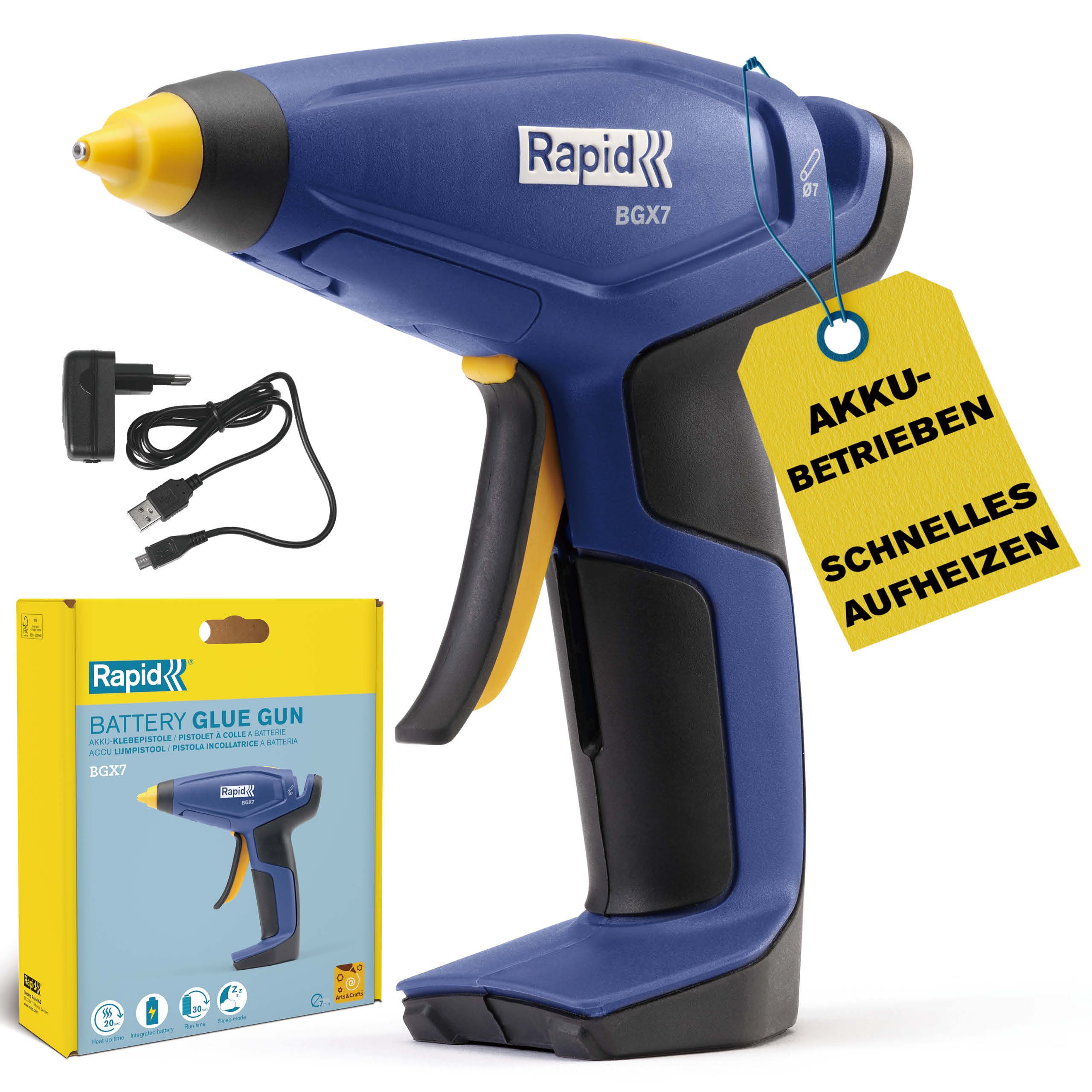 Rapid Heißklebepistole BGX7 Akku-Heißklebepistole 7mm 3,6V USB Basteln Dekorieren 5001703, Akkubetrieb