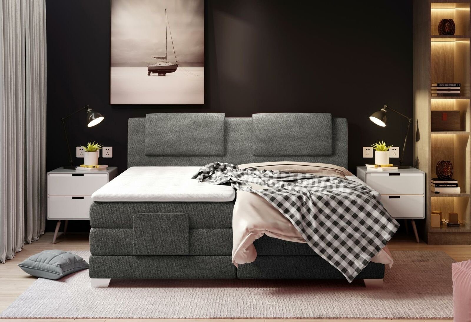 Design Hotel Bett, Doppel Luxus Textil Matratze Bett Boxspring Betten JVmoebel Ehe