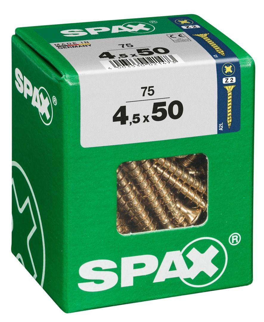 mm SPAX Spax x 4.5 2 Stk. 75 Universalschrauben - PZ 50 Holzbauschraube