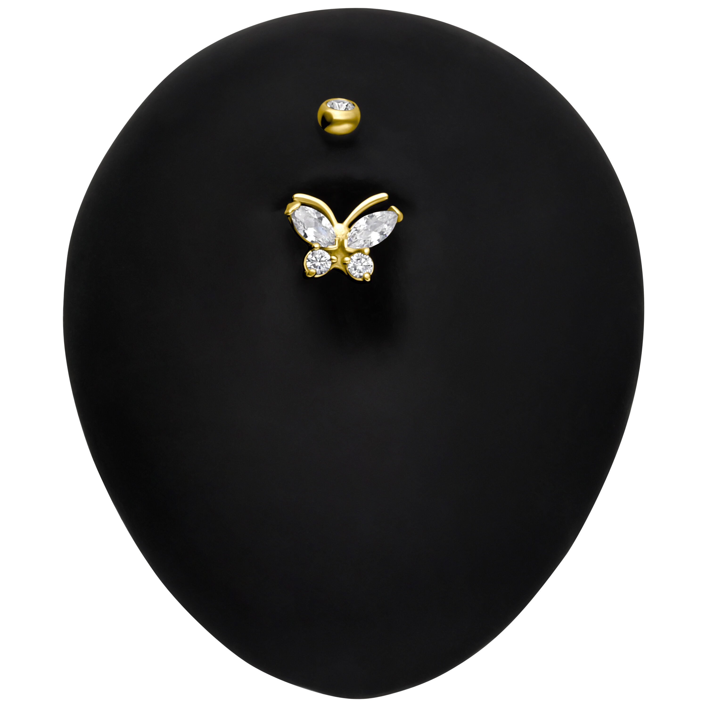Wildcat Bauchnabelpiercing Butterfly Double Jewelled Bananabell für Bauchnabel, 1 Stück, Chirurgenstahl 316L - wasserfest, hautverträglich, Gold-Kristallklar