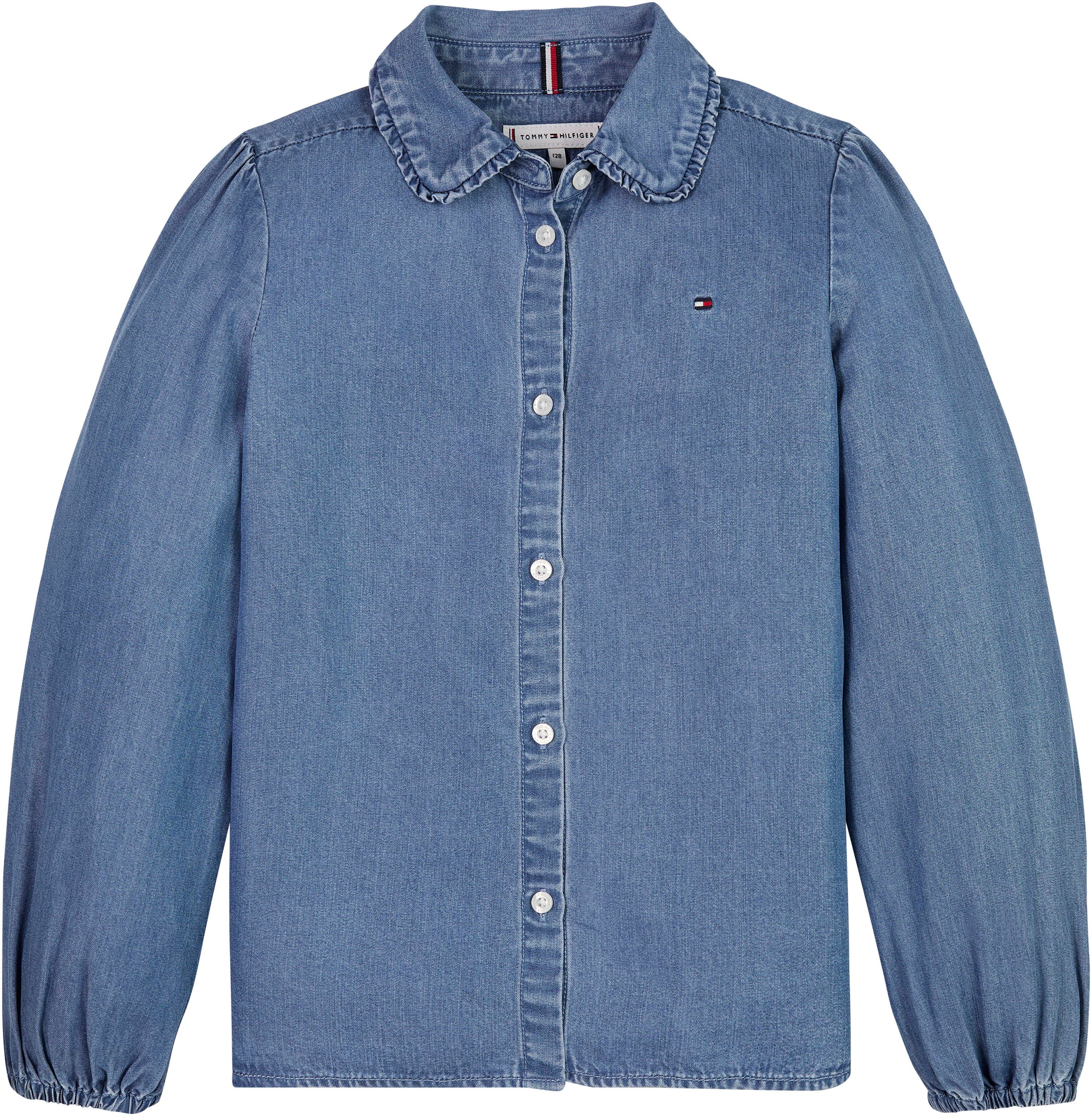 im Klassische TENCEL Bluse Hilfiger Denim-Style RUFFLE COLLAR Tommy SHIRT