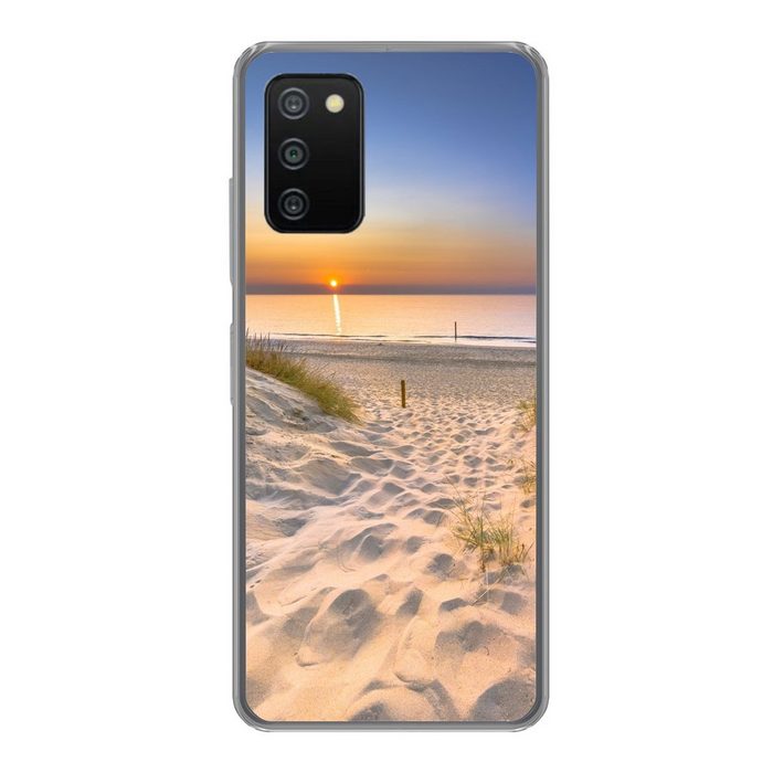 MuchoWow Handyhülle Düne - Sonnenuntergang - Horizont - Strand - Gras Handyhülle Telefonhülle Samsung Galaxy A03s