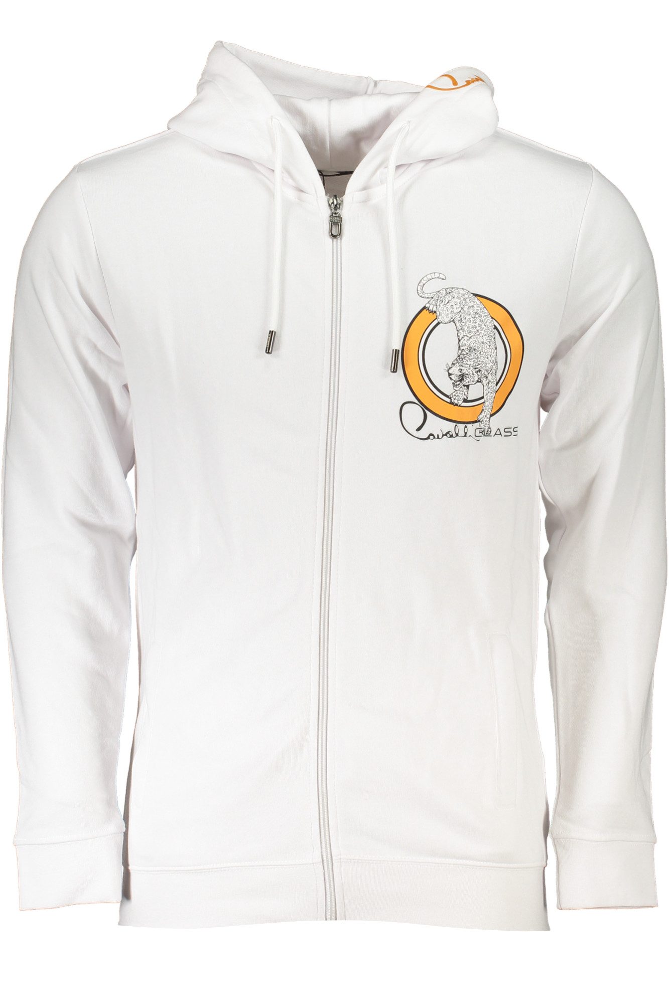 Cavalli Class Sweatshirt Weißes Herren-Kapuzen-Sweatshirt mit
