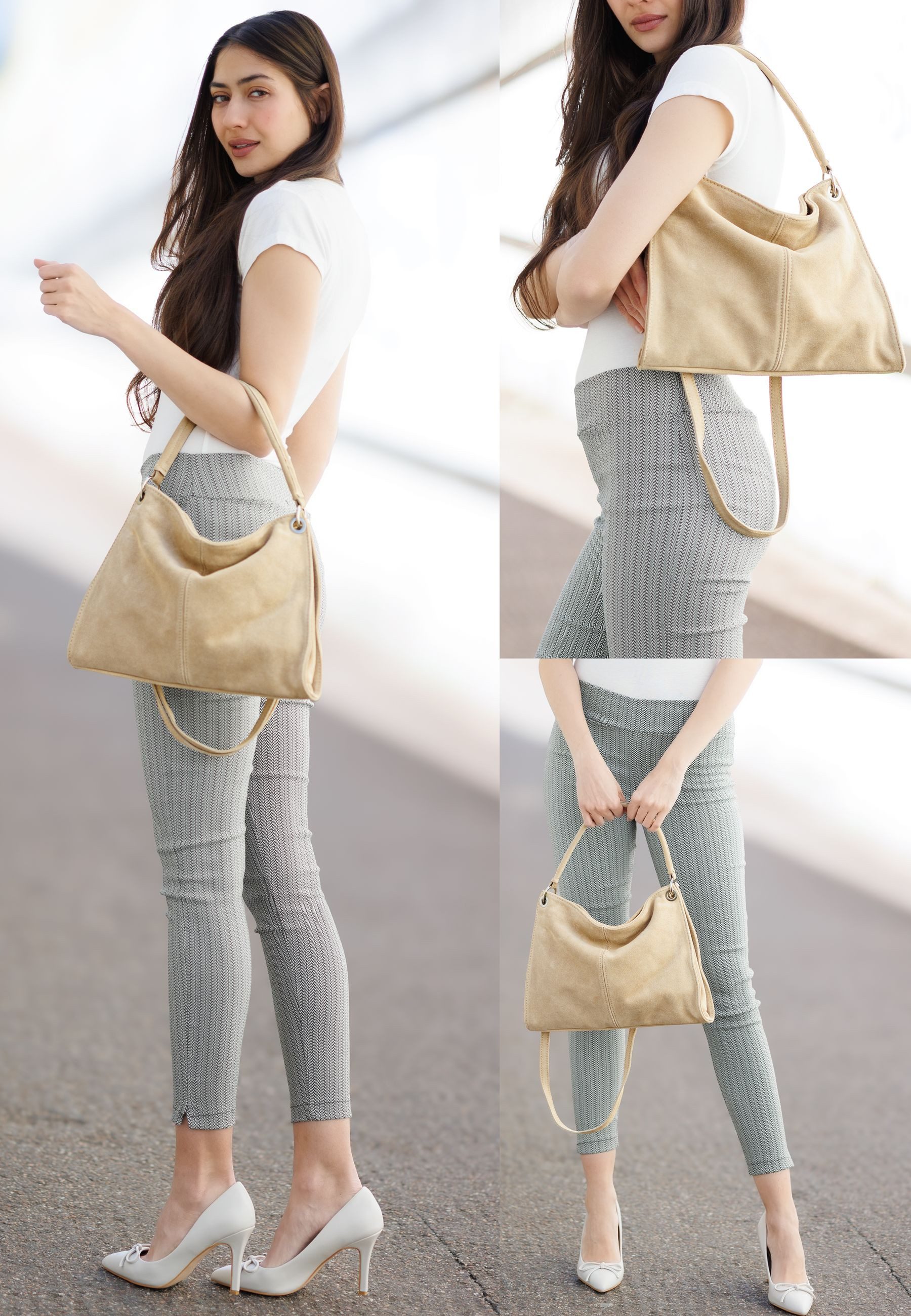 Caspar Schultertasche Damen Veloursleder Handtasche Klassisch - PREMIUM LIN günstig online kaufen