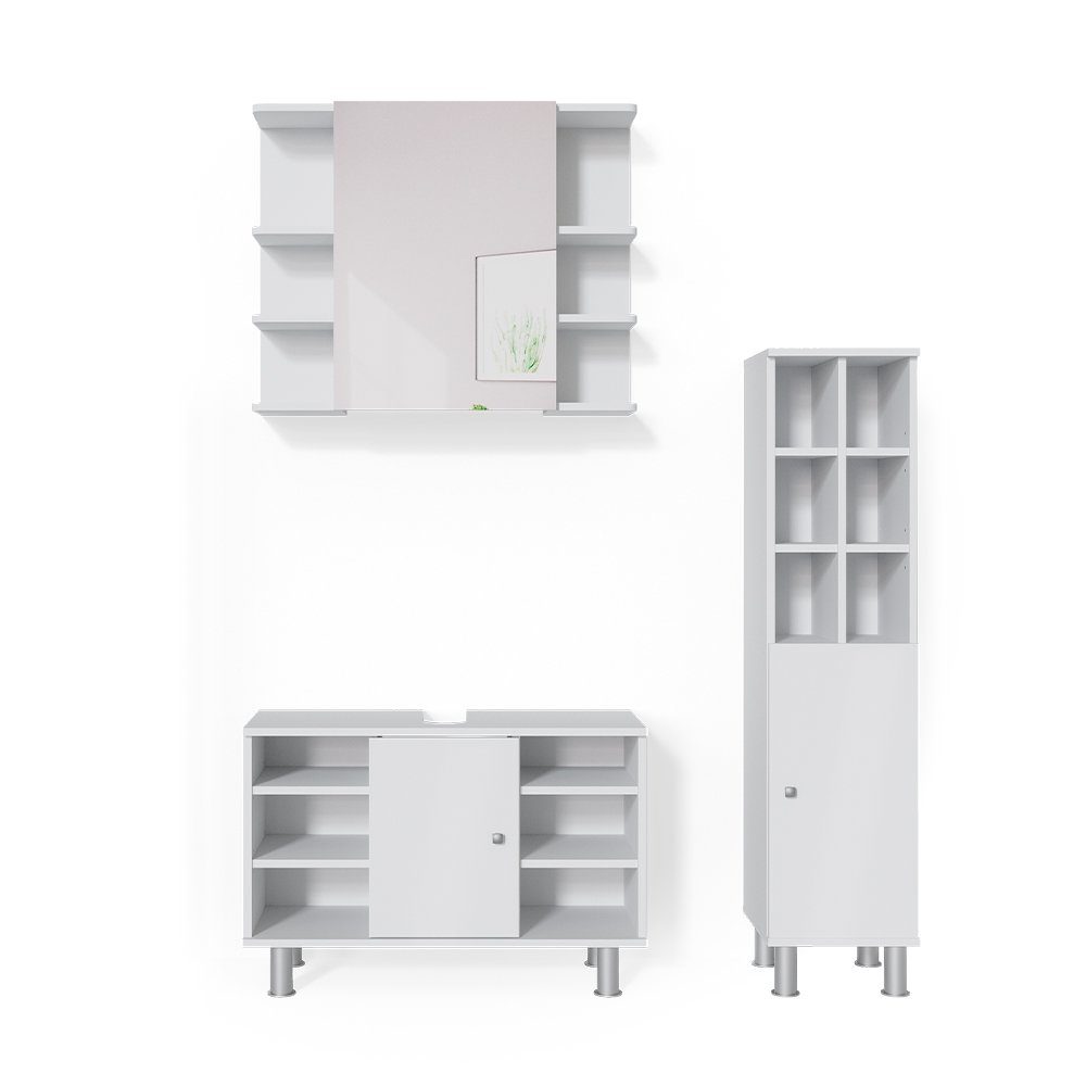 Vicco Badmöbel-Set Fynn, Weiß, 3 Teile, günstig online kaufen