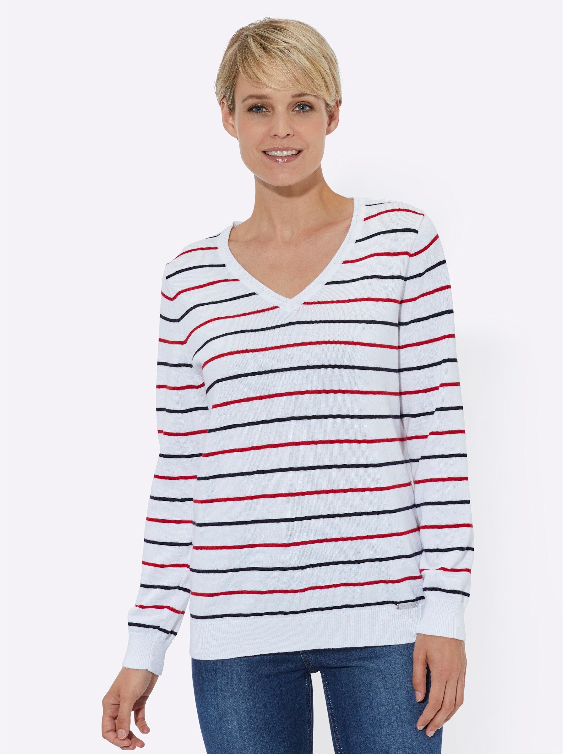 WITT WEIDEN Strickpullover rot-marine-gestreift