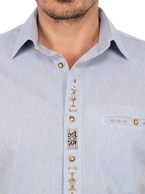 OS-Trachten Trachtenhemd Kurzarmhemd TRAUFBERG blau