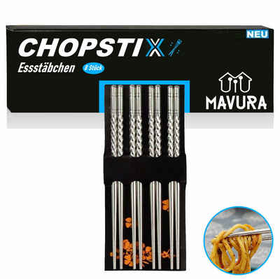 MAVURA Essstäbchen CHOPSTIX Edelstahl Asia Stäbchen Set Chinesische Chopsticks, Japanische Essstäbe Asiatische Ess Stäbchen wiederverwendbar