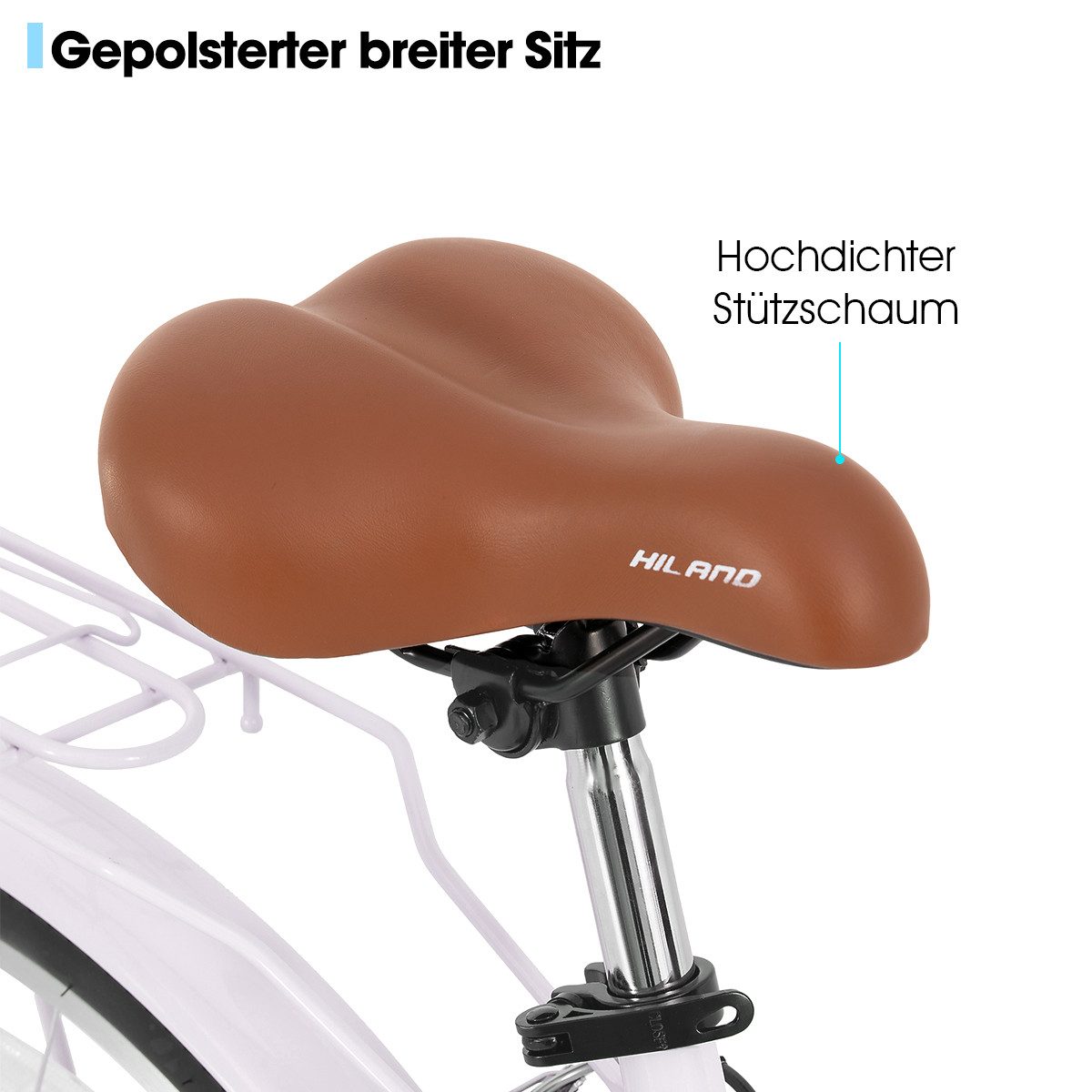 HILAND Cityrad 26 Zoll Beach Cruiser Bike für Männer und Frauen, Step-Through Rahmen, Step-Through Rahmen mit Gepäckträger und Korb,7 Gang