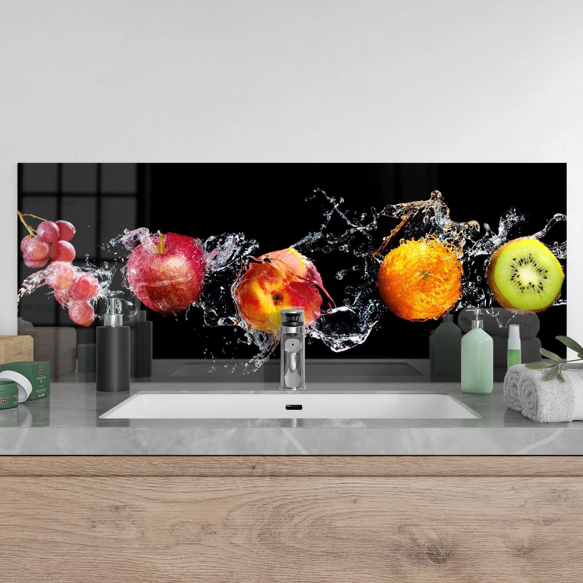 'Obst DEQORI Herdblende Küchenrückwand abwaschen', Badrückwand Glas Spritzschutz