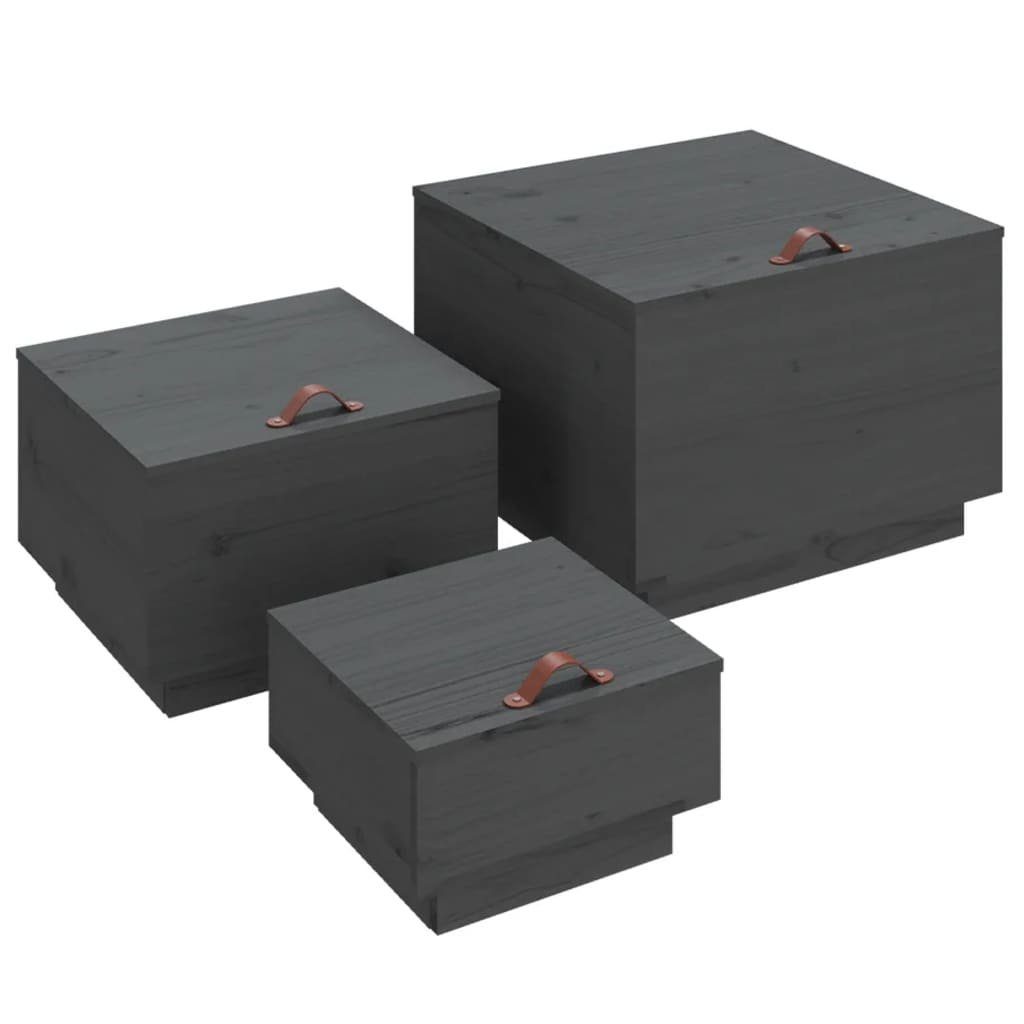 vidaXL Fächerschrank Aufbewahrungsboxen mit Deckeln 3 Stk. Grau Massivholz Kiefer (3-St)