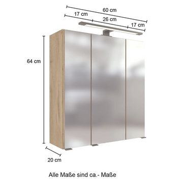 Lomadox Badmöbel-Set MORISSON-03, (Spar-Set, 6-St), Eiche Industrial Style 60 cm Waschtisch Waschbecken 265/200/45 cm