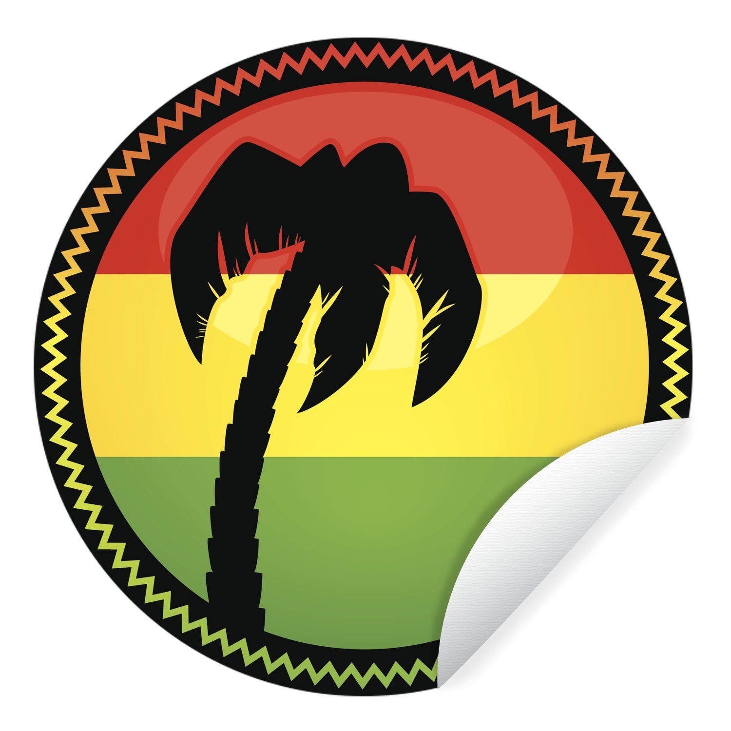 MuchoWow Wandsticker Eine Illustration einer Palme mit einer Reggae-Flagge (1 St), Tapetenkreis für Kinderzimmer, Tapetenaufkleber, Rund, Wohnzimmer