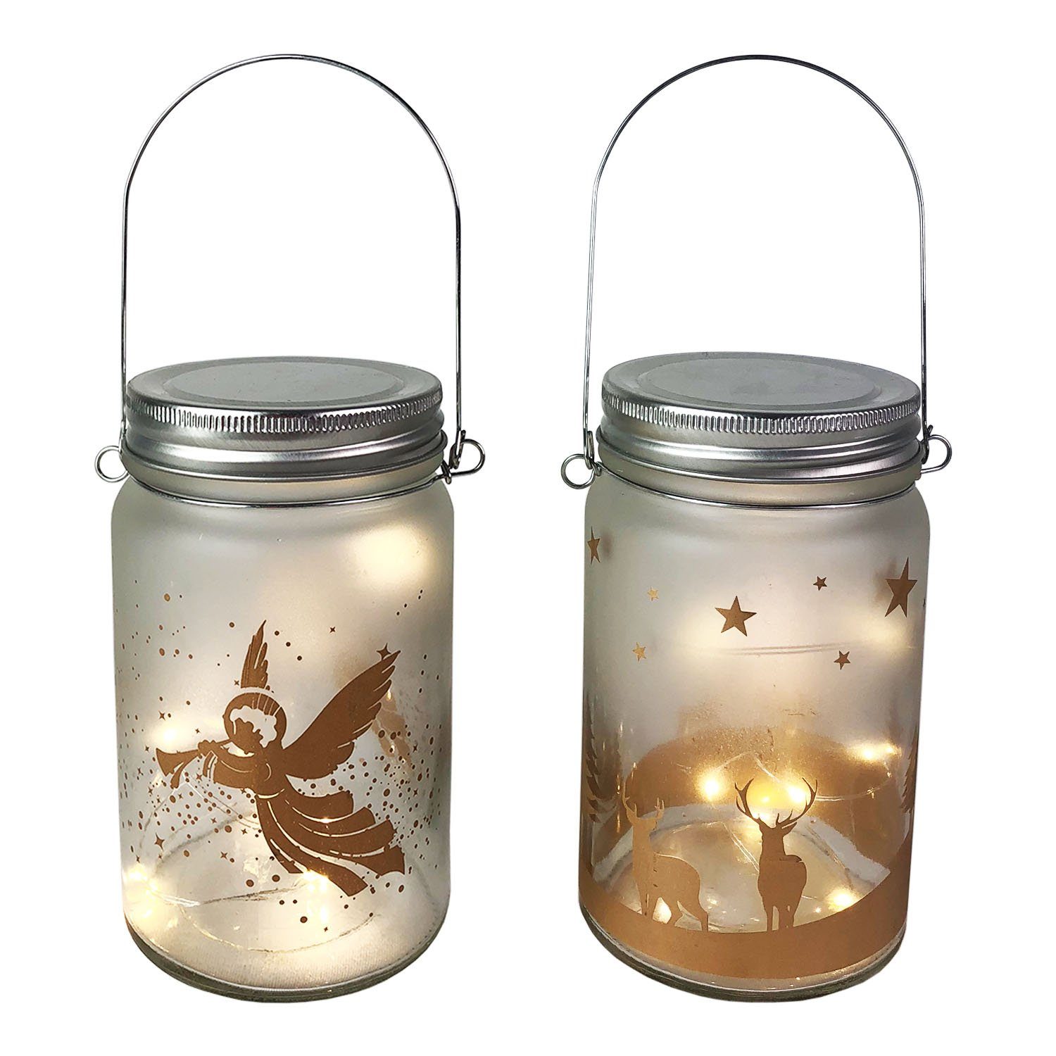 Mojawo Lichtervorhang 2er Einmachglas mit LED Lichterkette Weihnachtsmotiv günstig online kaufen