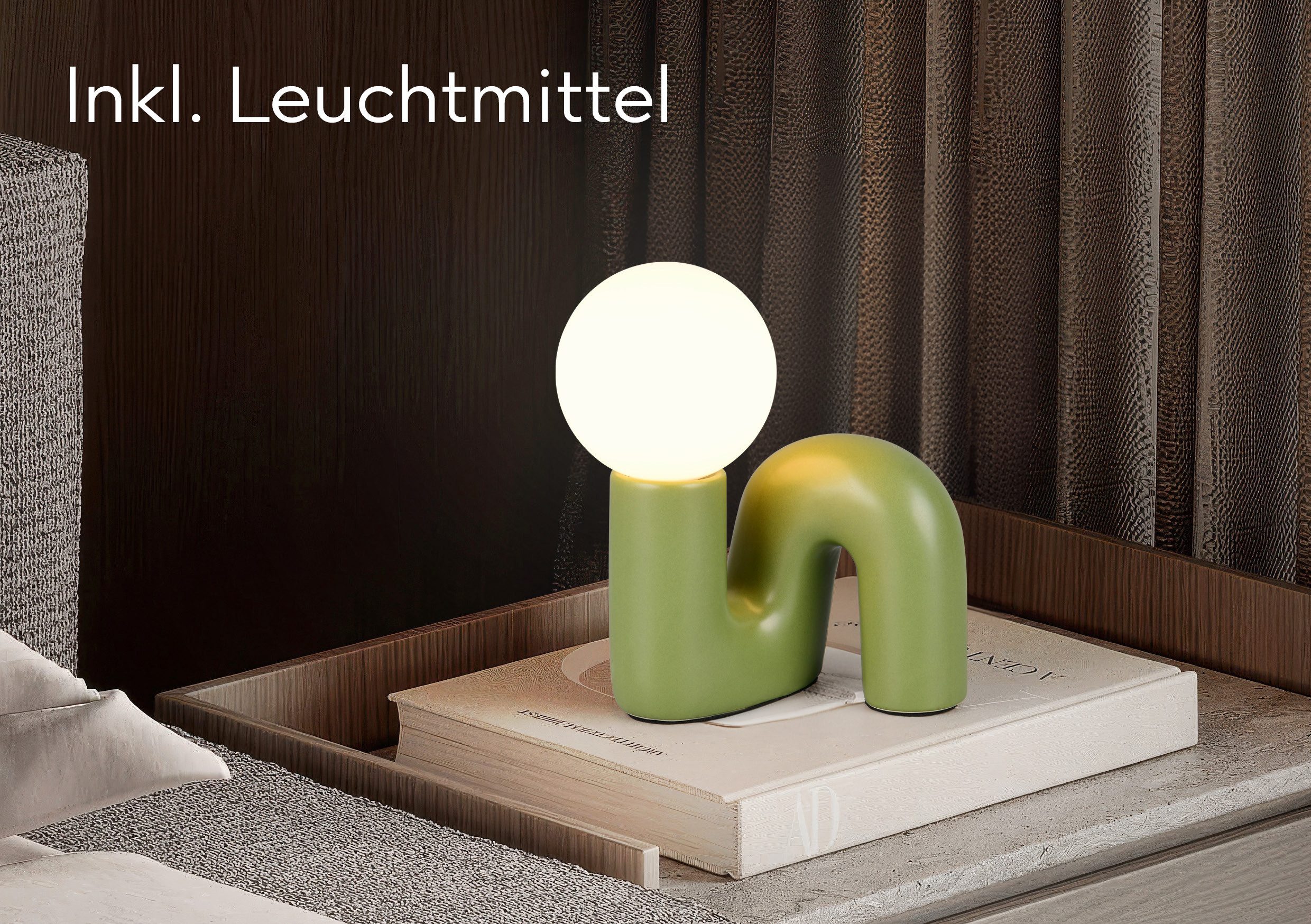 Reality Leuchten Tischleuchte QUINN, Keramik Tischlampe m. Glasschirm, Set inkl 2xG9 Leuchtmittel 3W, Ein-/Ausschalter, Leuchtmittel wechselbar, Warmweiß, Design Nachttischlampe, Schreibtischlampe Höhe 22cm, Glas Lampenschirm