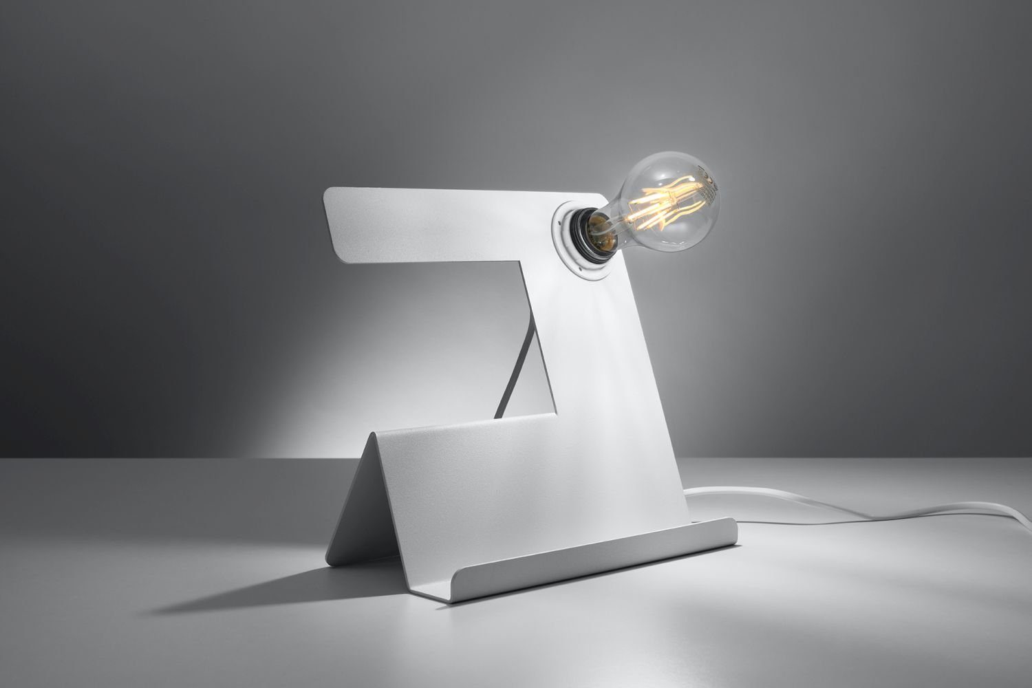 Tischlampe Ablage Schreibtisch Leuchtmittel, E27 ohne Kabelschalter mit Weiß L:25cm ALEIGH, Licht-Erlebnisse Tischleuchte