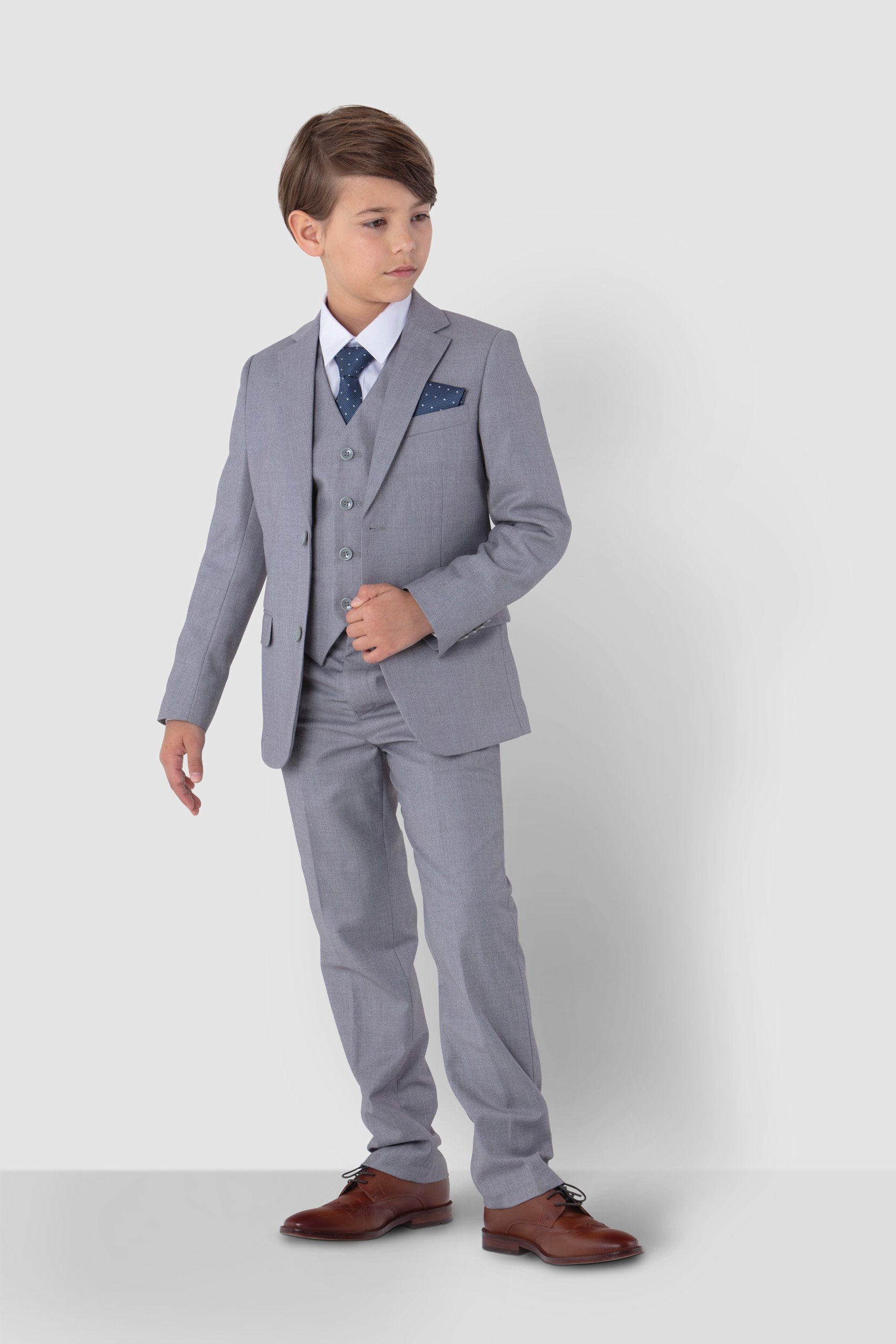 SANDER STELLAN Kinderanzug Jungen Anzug Kommunionanzug in Hellgrau, 6-teilig festlich, elegant