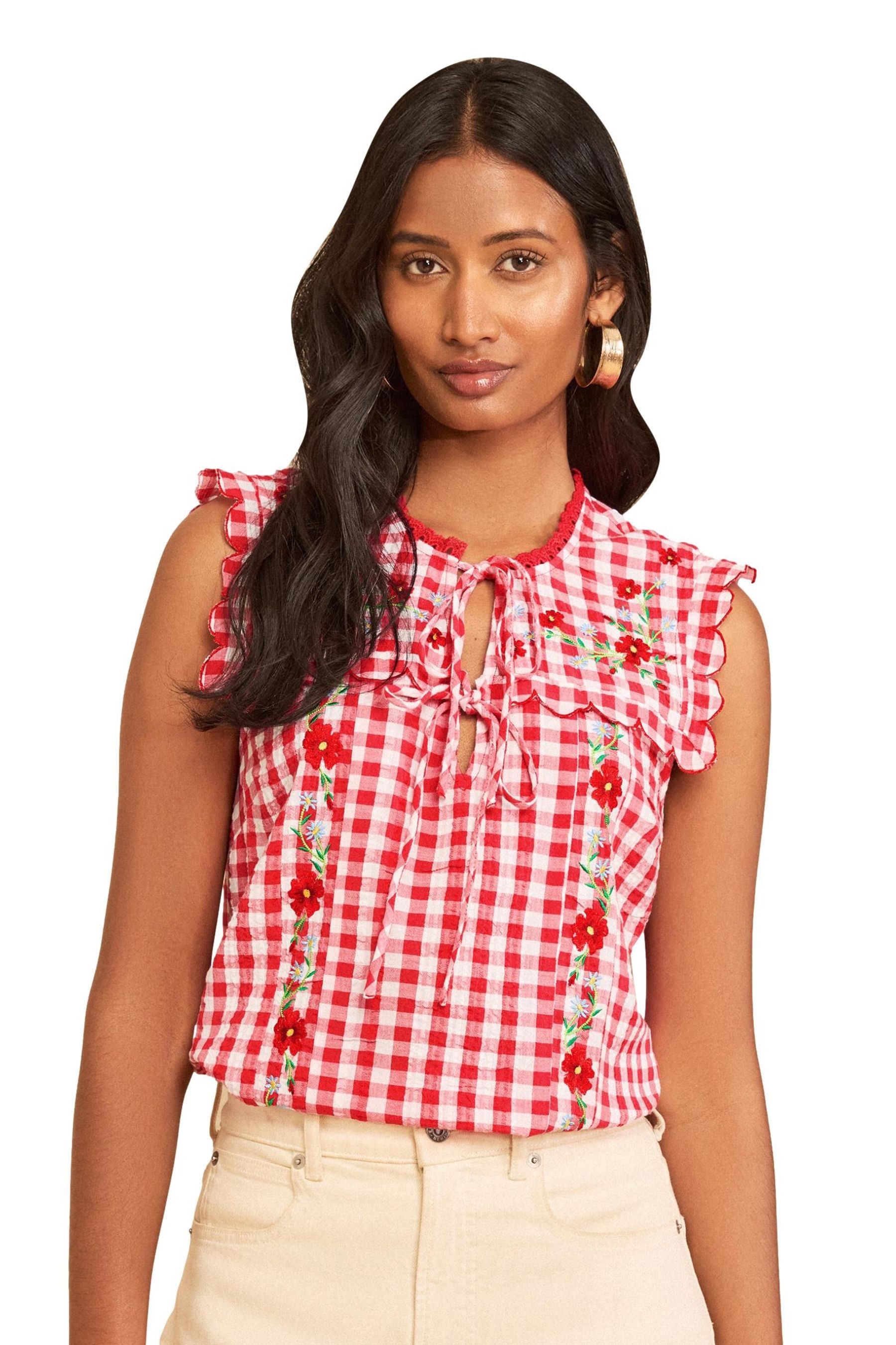 Love & Roses Blusentop Love & Roses ärmellose Bluse mit Stickerei (1-tlg)
