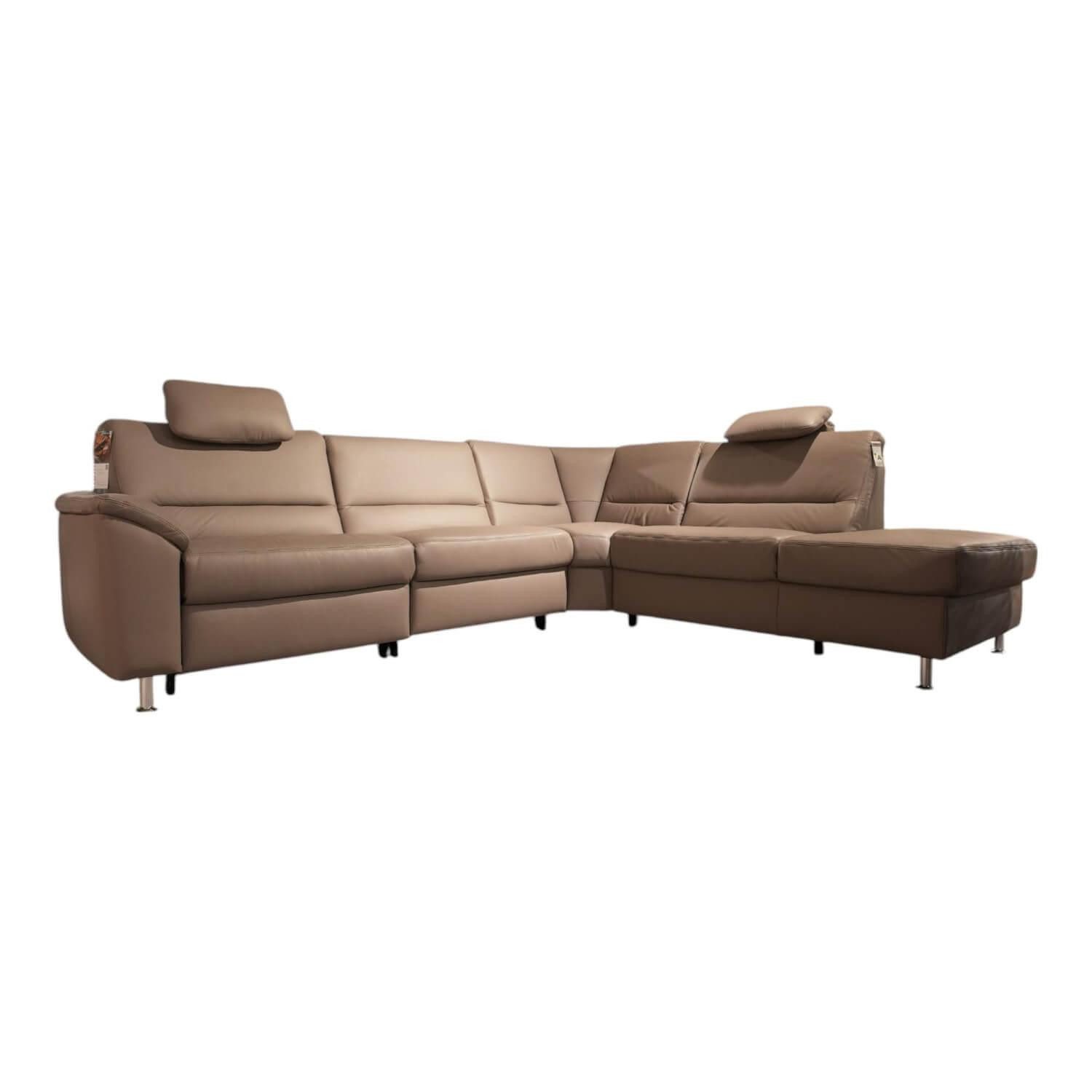 Ecksofa Ecksofa MM PN1102 Leder Torro Granit Grau Beige Füße Aluminium