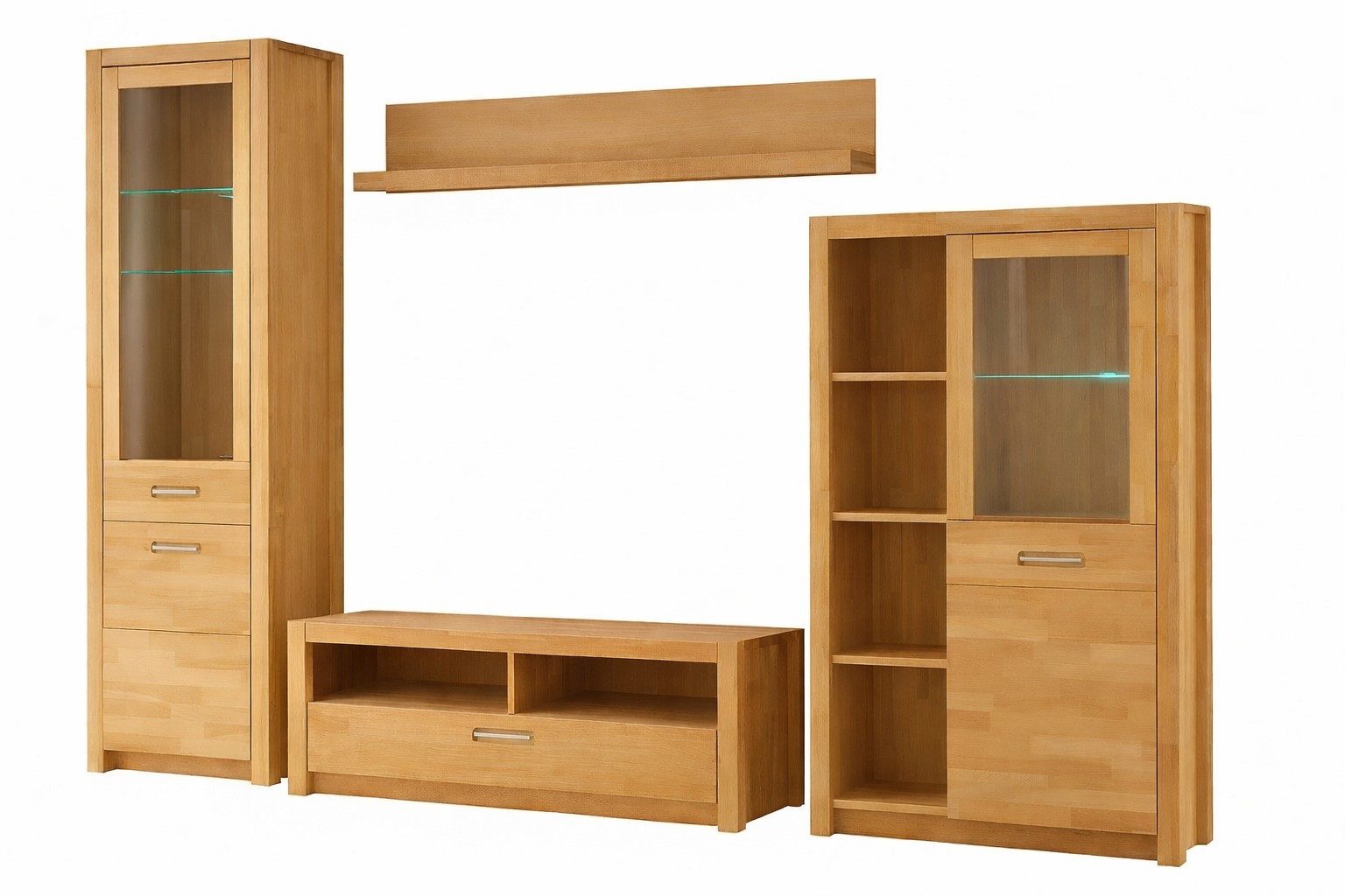 bv-vertrieb Wohnzimmer-Set Wohnkombination Wohnwand Glasvitrine TV-Schrank Kernbuche geölt #3416