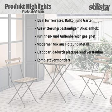 STILISTA Balkonset Bistroset Sitzgruppe Gartenmöbel Terrassenmöbel, (Set, 3er-Set), FSC®-zertifiziertes Akazienholz und Metall, 3-tlg., Klappbar