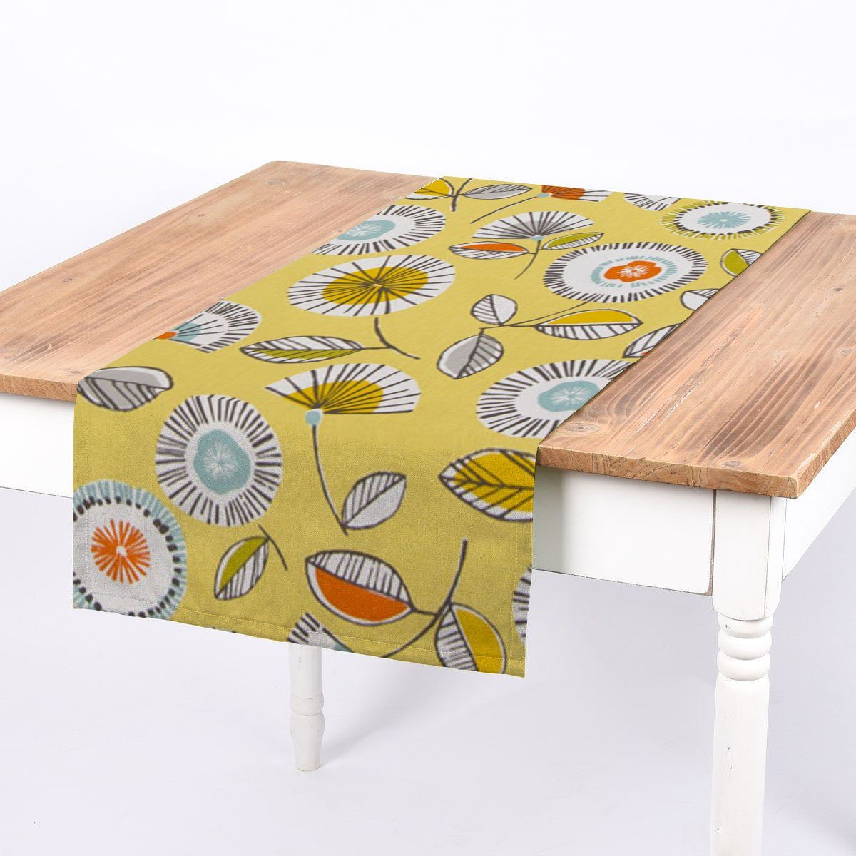 SCHÖNER LEBEN. Tischläufer SCHÖNER LEBEN. Tischläufer Sundance Blumen hellgrün braun orange aqu, handmade | Tischläufer