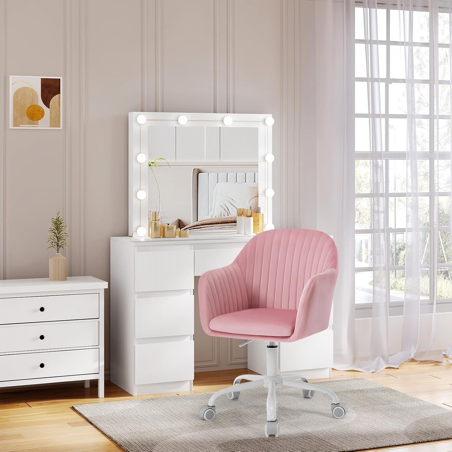 Woltu Schreibtischstuhl, Homeoffice Stuhl mit Rollen, Schminkstuhl höhenver günstig online kaufen