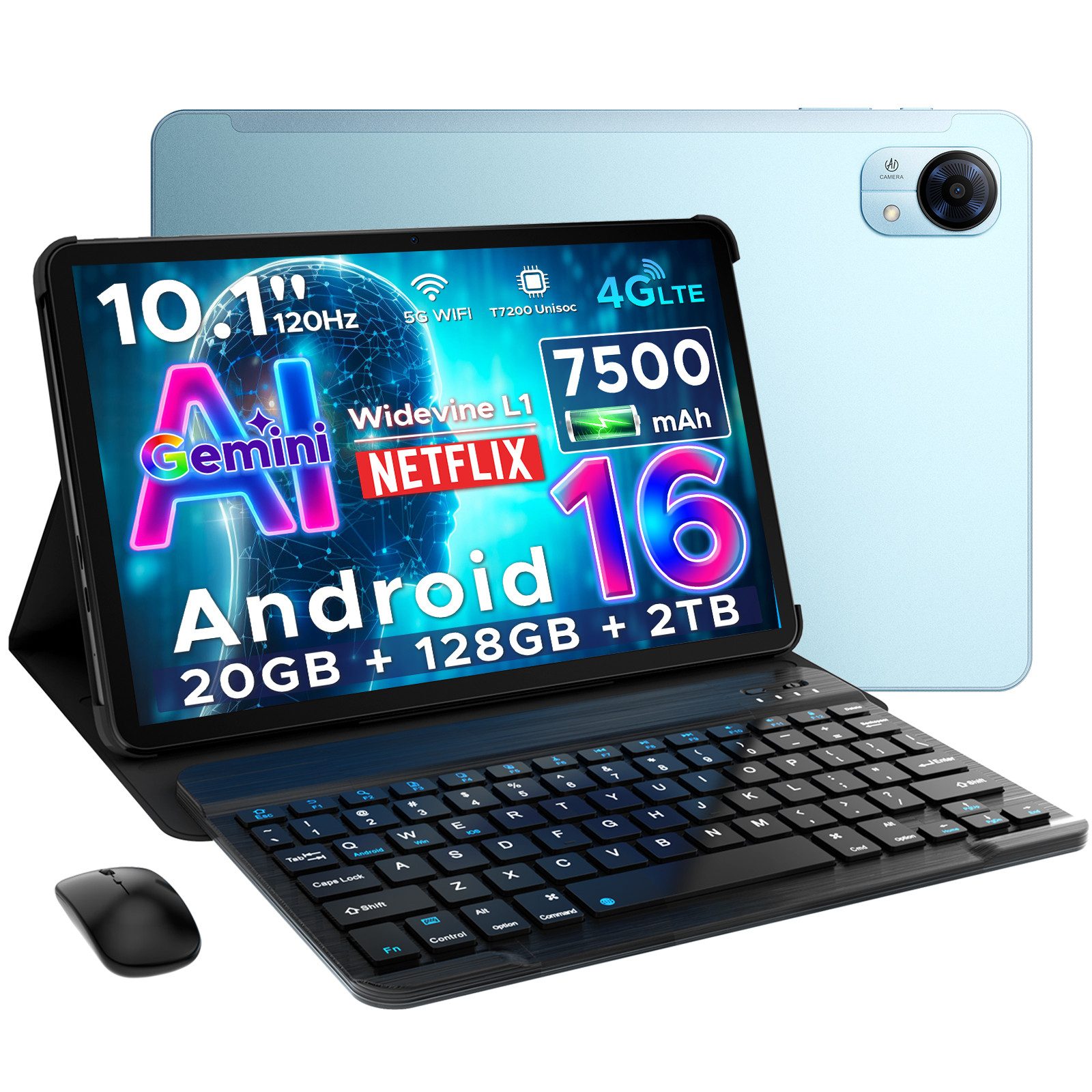 DOOGEE TabG5 10'' Tablet mit Tastatur, Android 16, 120Hz, 7500 mAh, ultradünn Tablet (10", 3 GB, Android 16, 8 MP, T7200 Octa-Core, Gemini AI, 4G LTE/5G WIFI, Widevine L1/Face ID)