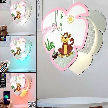 etc-shop Dekolicht, RGB LED Smart Home Pendel Lampe Kinder Zimmer Affen Motiv Alexa