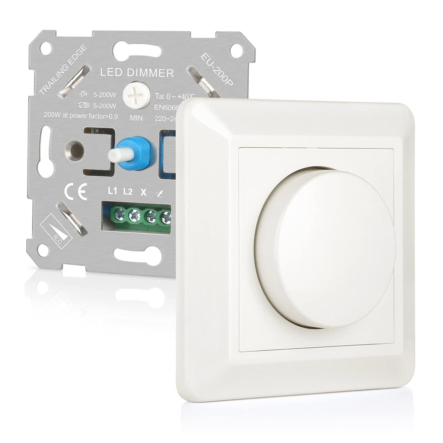 VIVIHEYDAY Schalter LED Dimmer Schalter, Drehdimmer Unterputz Dimmschalter für Dimmbare (LEDs 5–200W / Halogen 5–200W, dimmer für led lampen, LED Dimmer 220-240V, weiß)