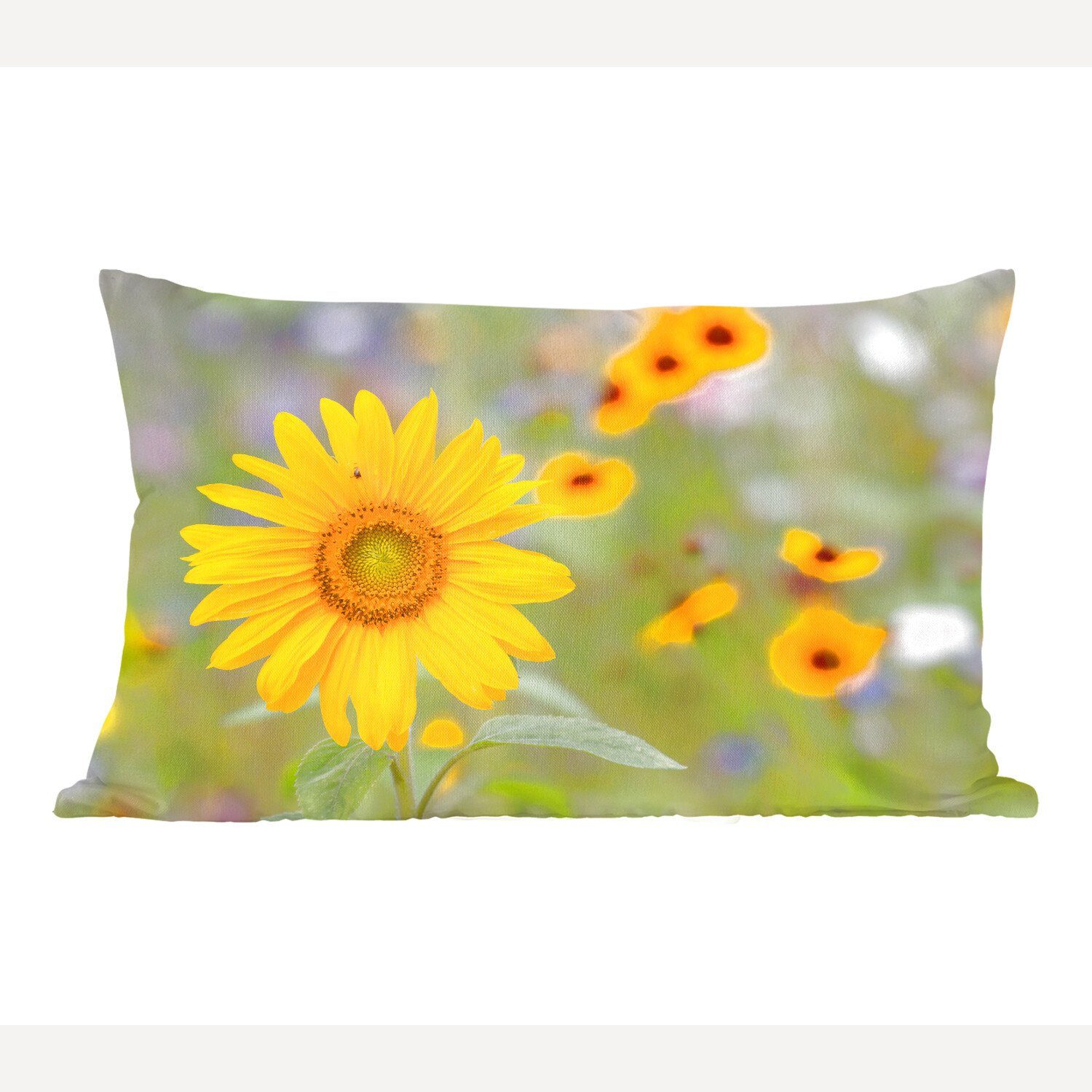 MuchoWow Dekokissen Blumen - Sonnenblume - Gelb, Wohzimmer Dekoration, Zierkissen, Dekokissen mit Füllung, Schlafzimmer