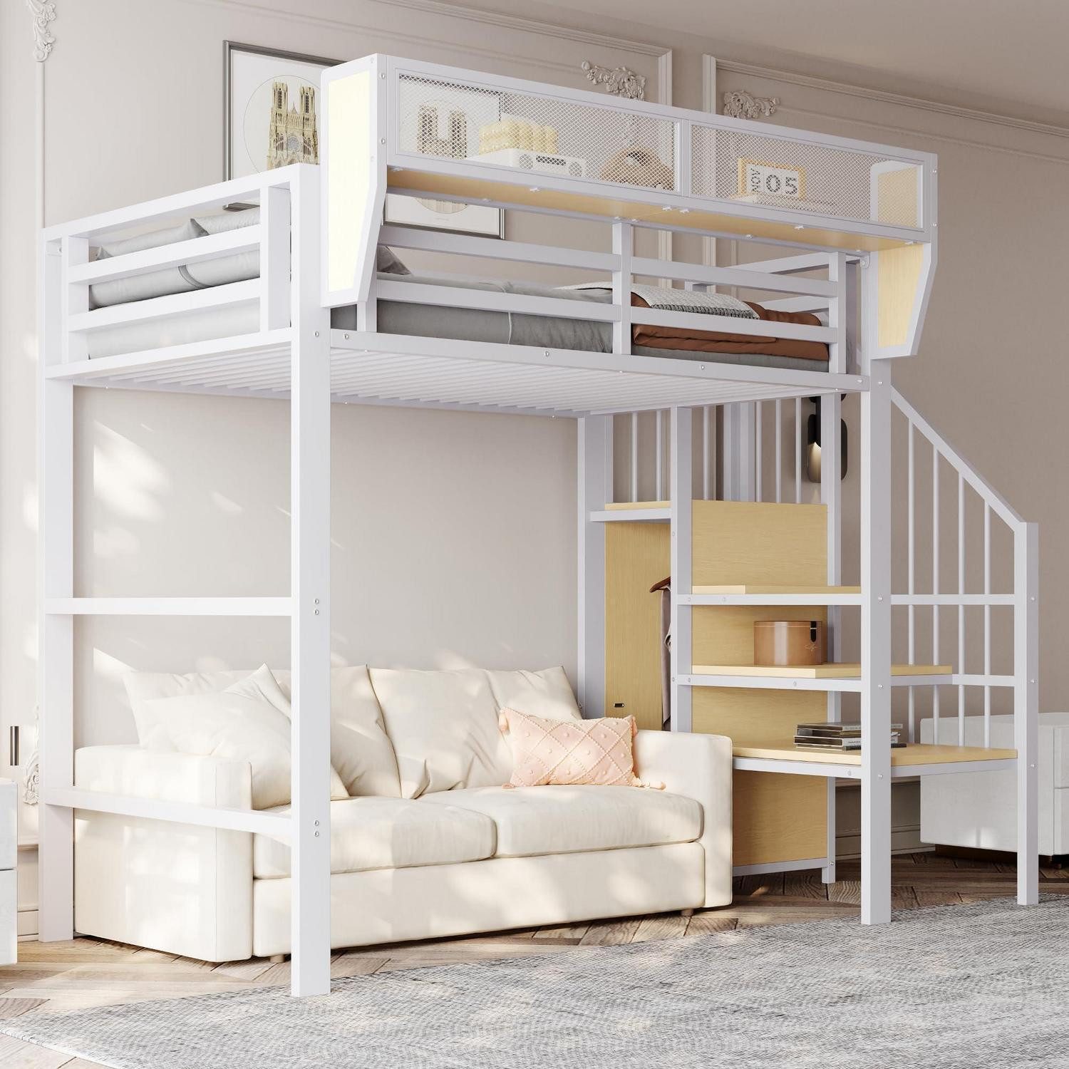 LuxusKollektion Hochbett Hochbett Etagenbett 90x200 mit Stauraum und Regal (1-St)