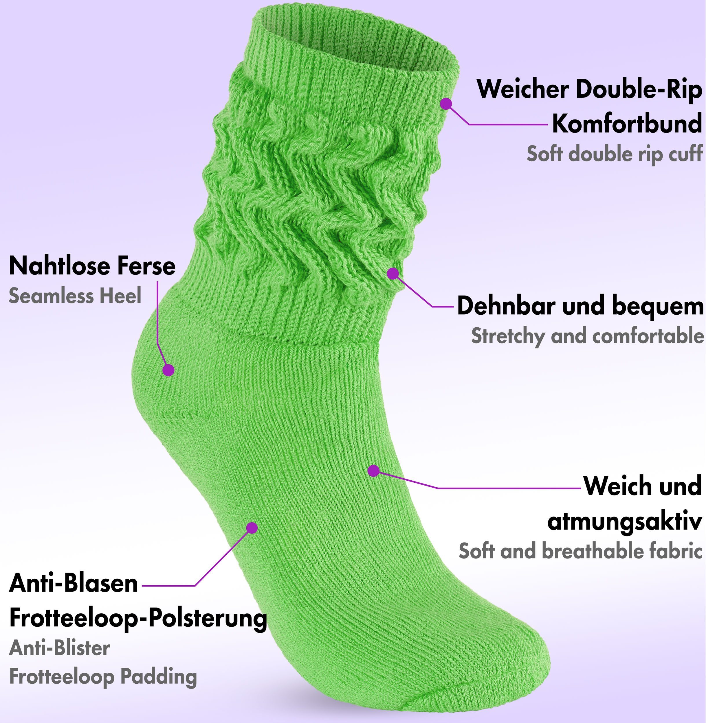 BRUBAKER Schoppersocken Slouch Socken - Damen Fitnesssocken (80s Style, 1-Paar, Baumwolle) Knit Sportsocken für Fitness, Yoga, Workout, Gymnastik und Wellness
