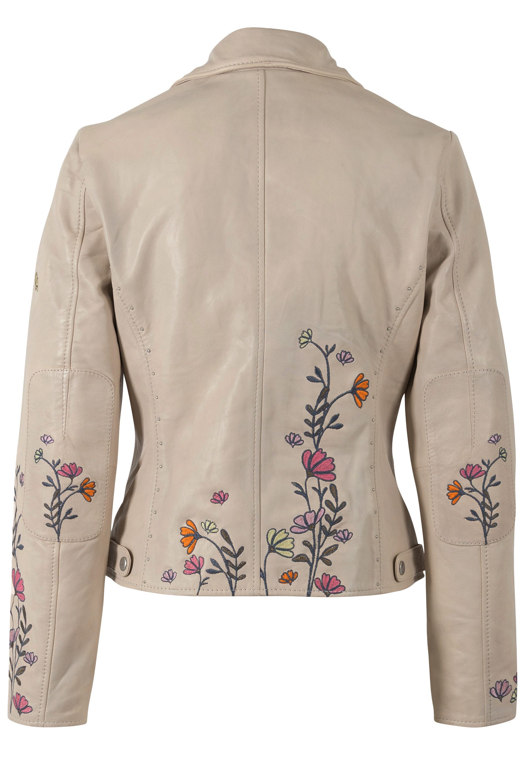Mauritius Lederjacke MWFloral mit floralen Stickereien und Nietenbesatz