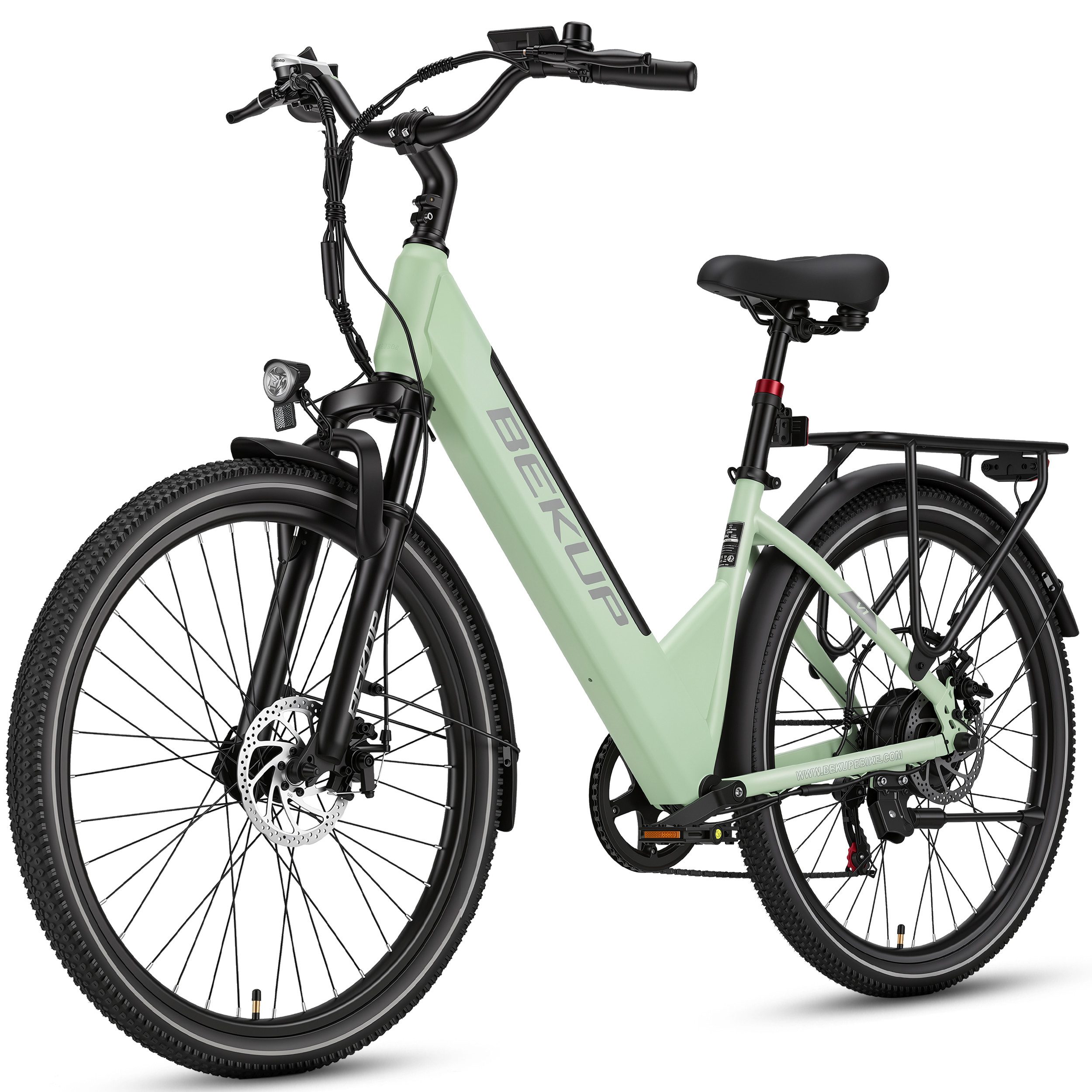 BEKUP E-Bike Cityrad Herren u. Damen 26 Zoll Fatbike mit 250 W Heckmotor bis zu 120 km, 7 Gang Shimano Shimano Tourney TZ Schaltwerk, Kettenschaltung, Heckmotor, 522 Wh, (Komplettset, E-Bike inklusive Akku und Ladegerät), Für lange Touren mit 45 Nm, Farbdisplay und Scheibenbremse