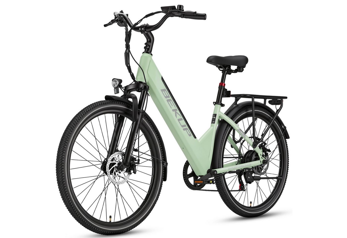 BEKUP E-Bike Cityrad Herren u. Damen 26 Zoll Fatbike mit 250 W Heckmotor bis zu 120 km, 7 Gang Shimano Shimano Tourney TZ Schaltwerk, Kettenschaltung, Heckmotor, 522 Wh, (Komplettset, E-Bike inklusive Akku und Ladegerät), Für lange Touren mit 45 Nm, Farbd