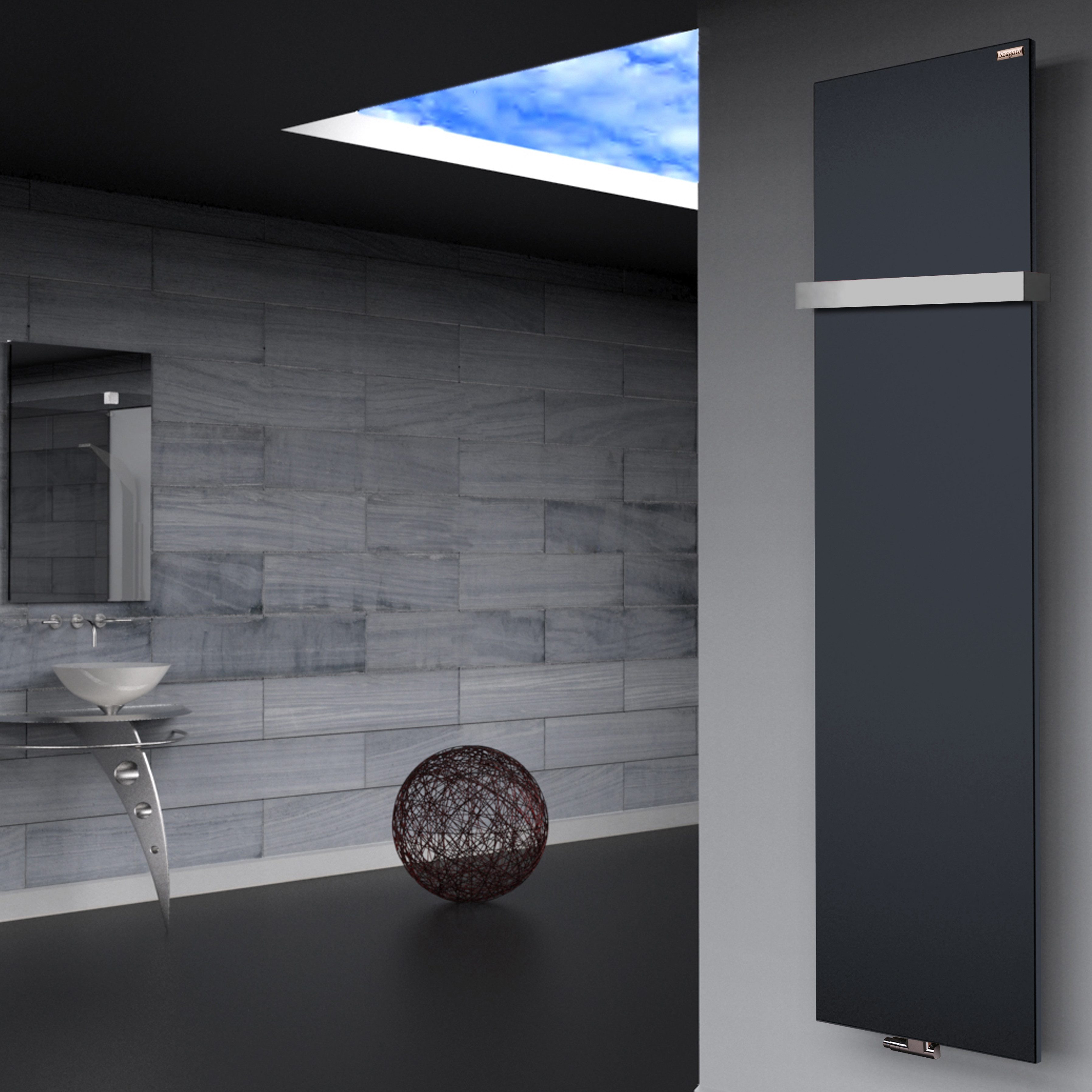 Szagato Badheizkörper BADHEIZKÖRPER Design Mirror Steel 3 180x47cm 1118 W anthrazit+1HH 50mm, 5 Jahre Garantie, Made in Germany