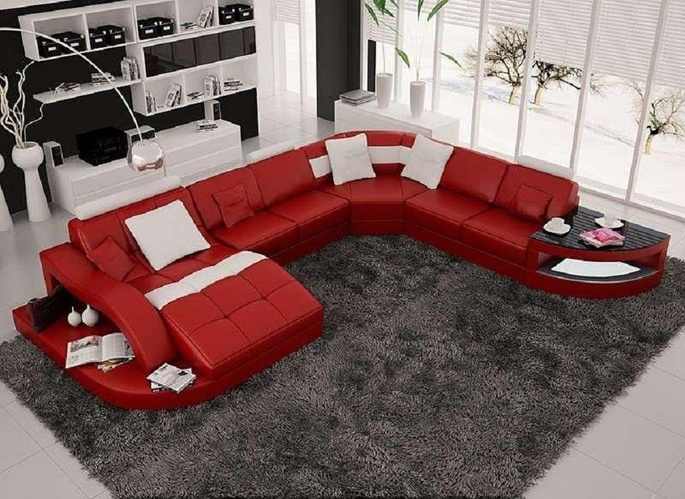 U-Form JVmoebel Ecksofa Polster Wohnlandschaft Rot/Weiß Europe in Designer Couch Made Garnitur, Ecksofa