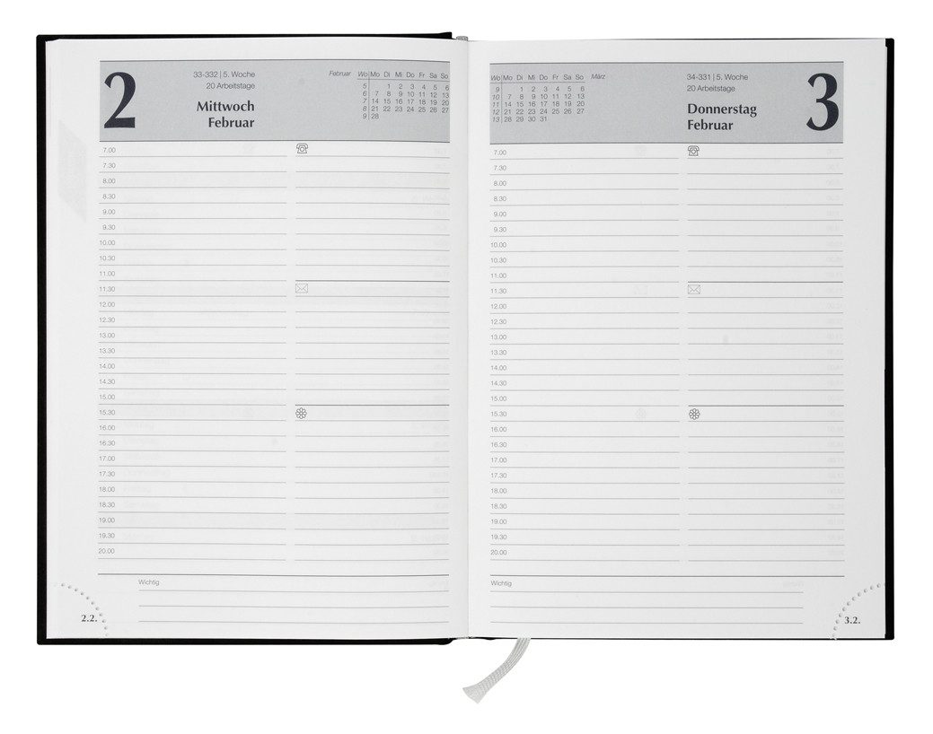 Stylex Schreibwaren Buchkalender Buchkalender 2026 / Chefkalender / Farbe: schwarz + Metallkugelschreib