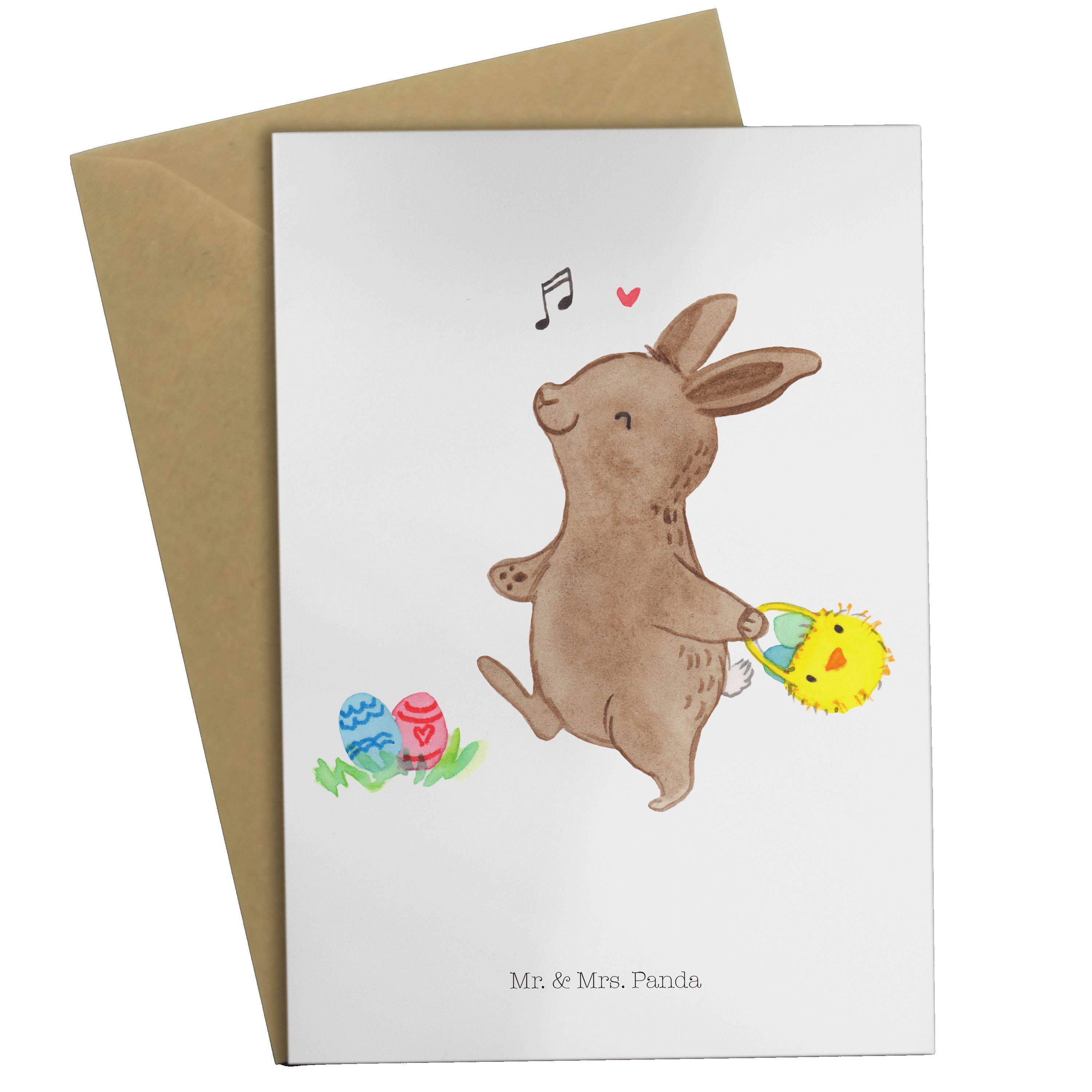 Mr. & Mrs. Panda Grußkarte Hase Eiersuche - Weiß - Geschenk, Einladungskarte, Klappkarte, Hochze